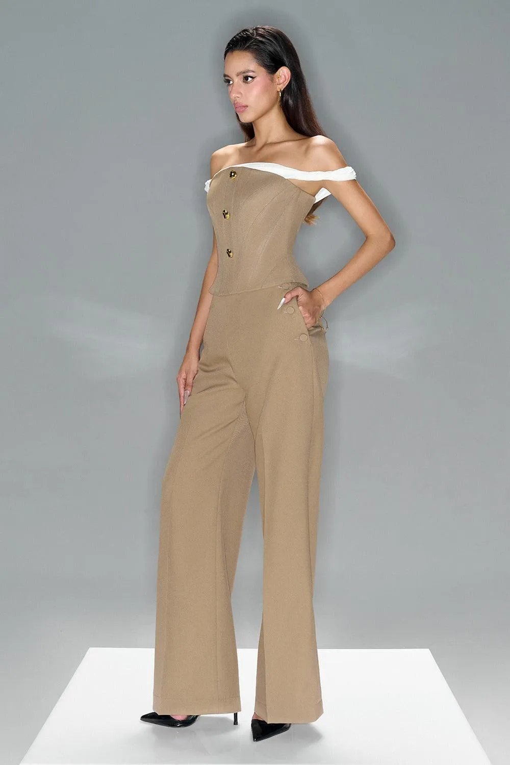 Hazel Straight Button Chino Floor Length Trousers