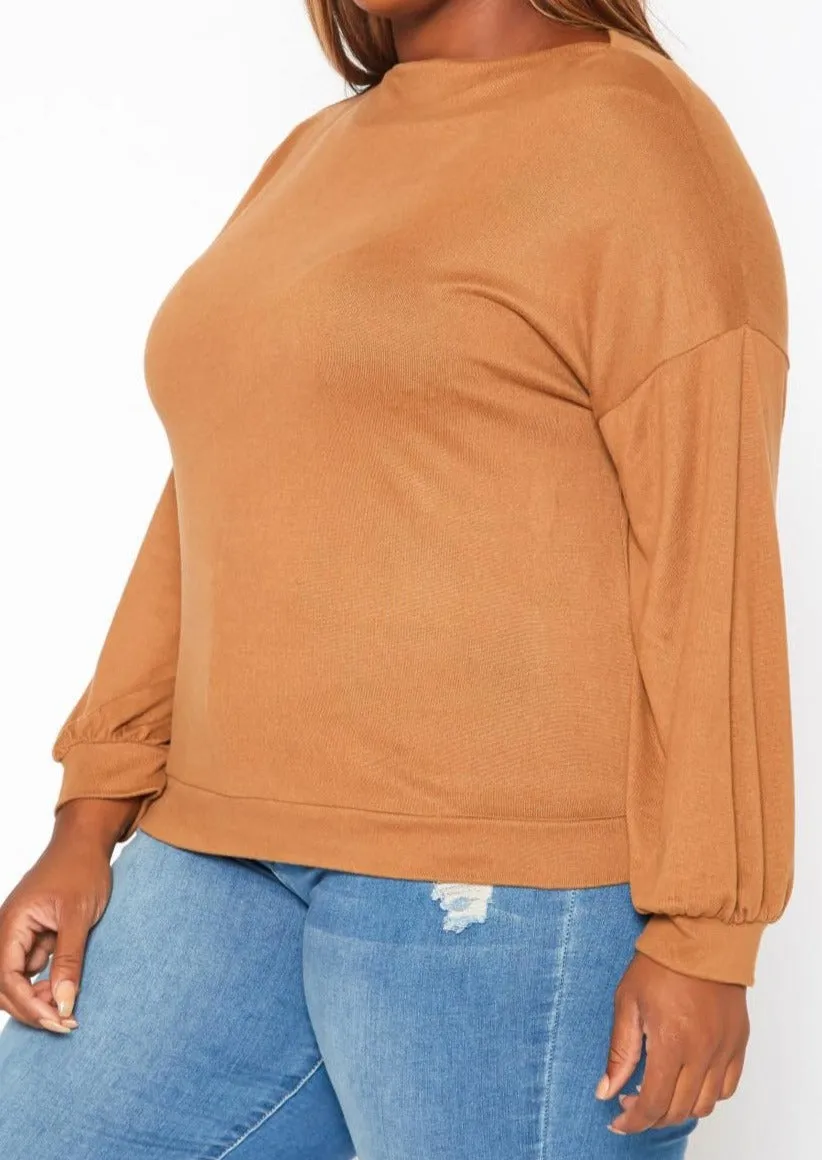 Hi Curvy Plus Size Basic Knit Long Sleeve Shirt