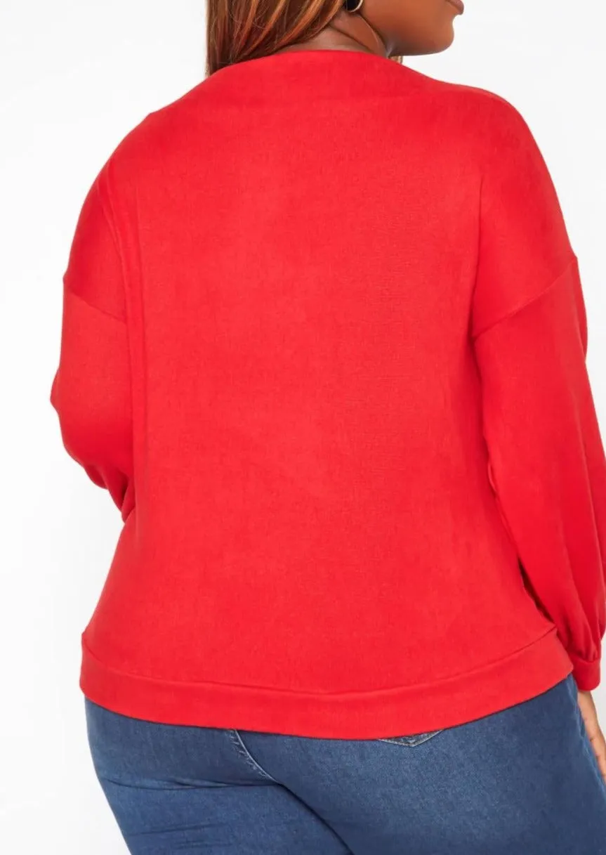 Hi Curvy Plus Size Basic Knit Long Sleeve Shirt