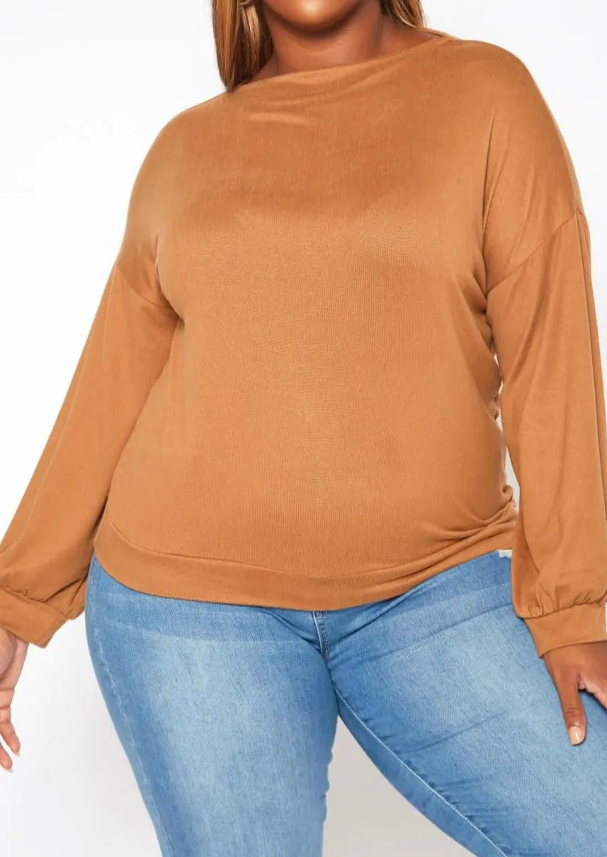 Hi Curvy Plus Size Basic Knit Long Sleeve Shirt