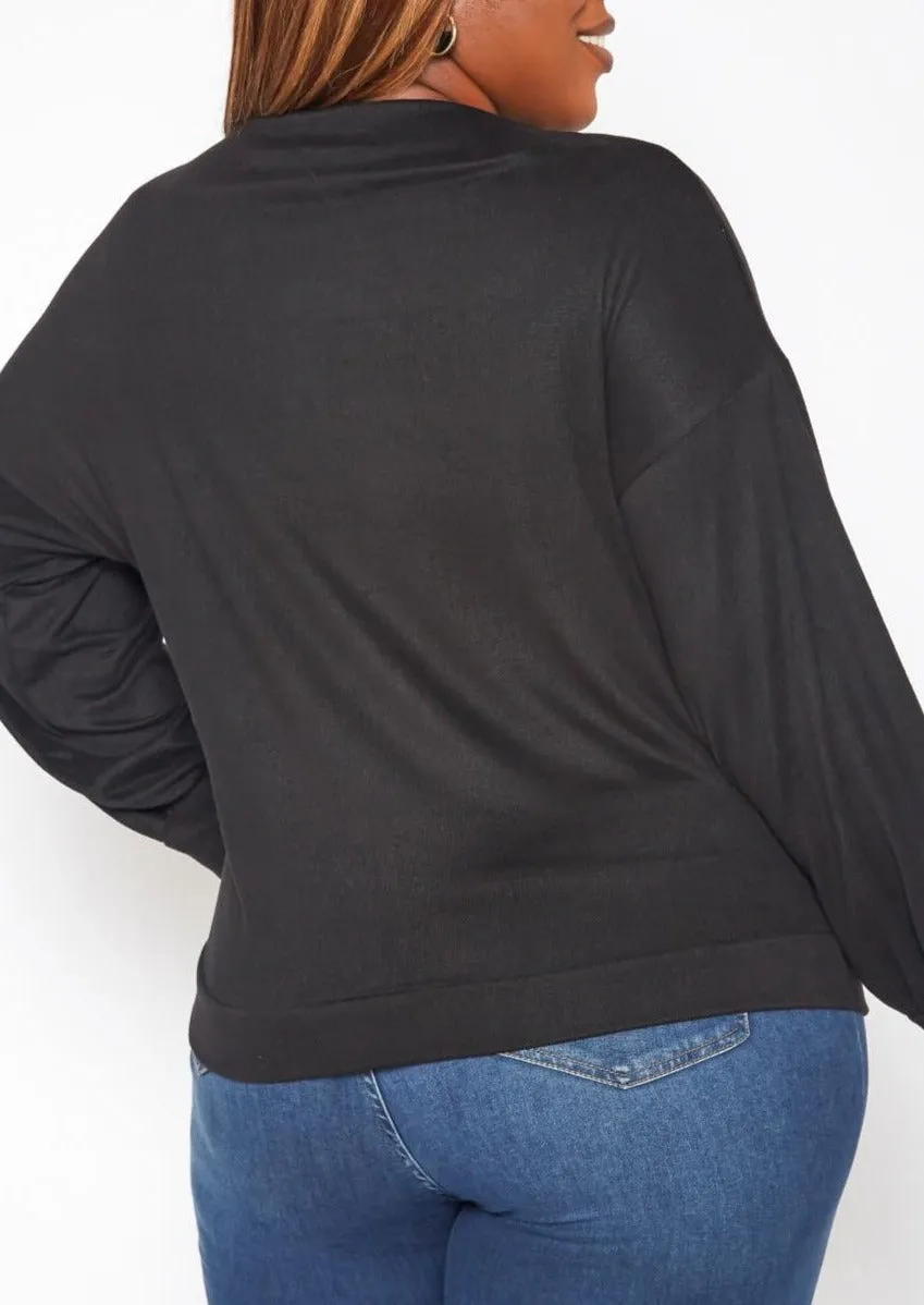 Hi Curvy Plus Size Basic Knit Long Sleeve Shirt