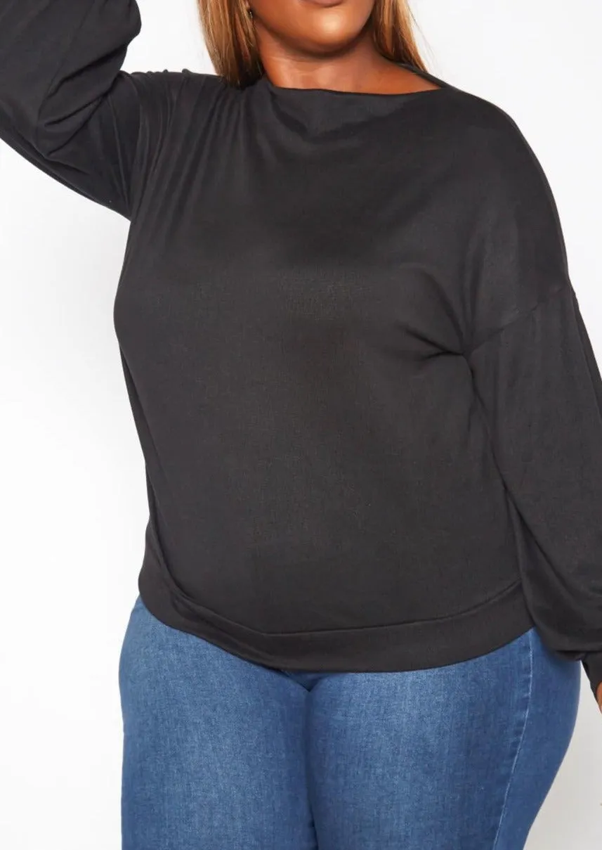 Hi Curvy Plus Size Basic Knit Long Sleeve Shirt