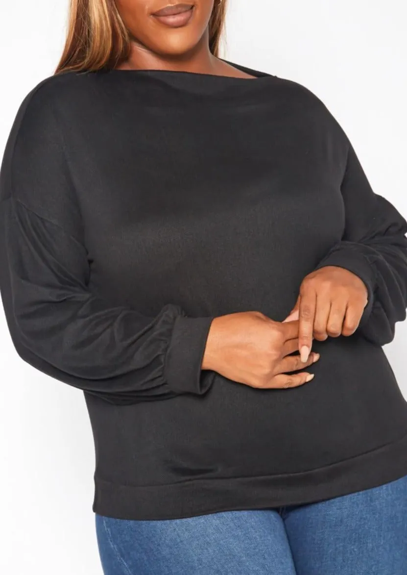 Hi Curvy Plus Size Basic Knit Long Sleeve Shirt