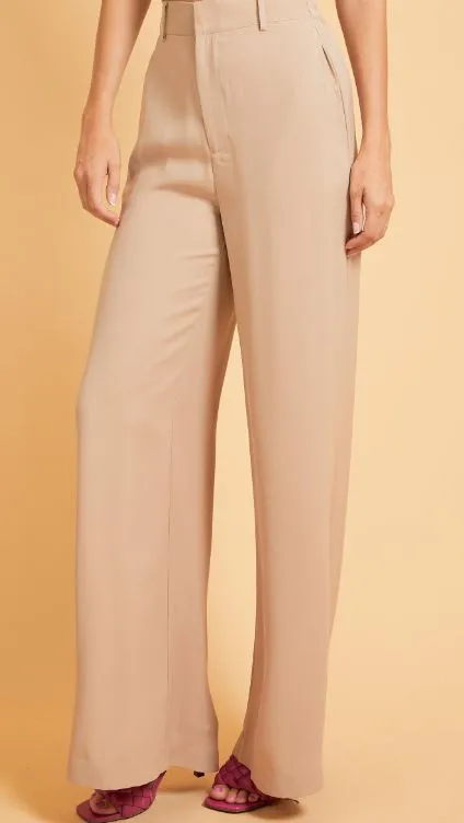 Hi Waist Flowy Leg Pant | Taupe