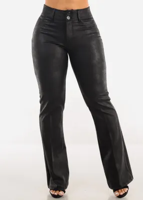 High Waist Coated Bootcut Dress Pants Black