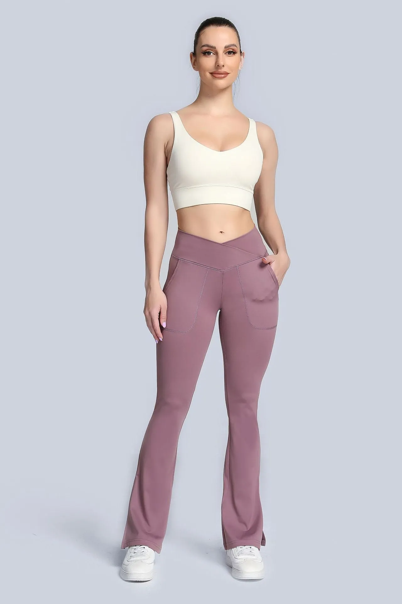 High Waist Crossover Bootcut Leggings