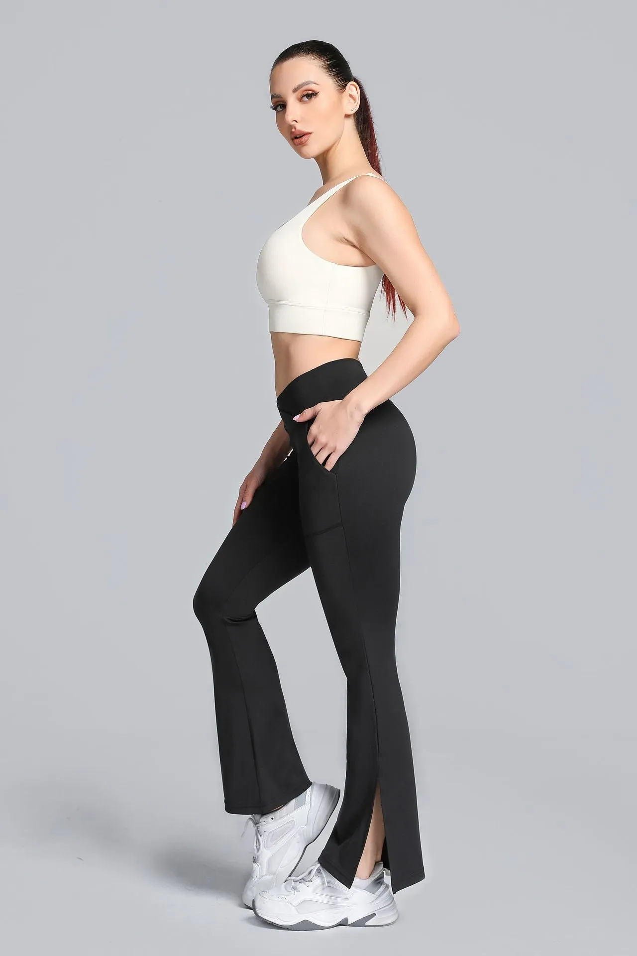 High Waist Crossover Bootcut Leggings