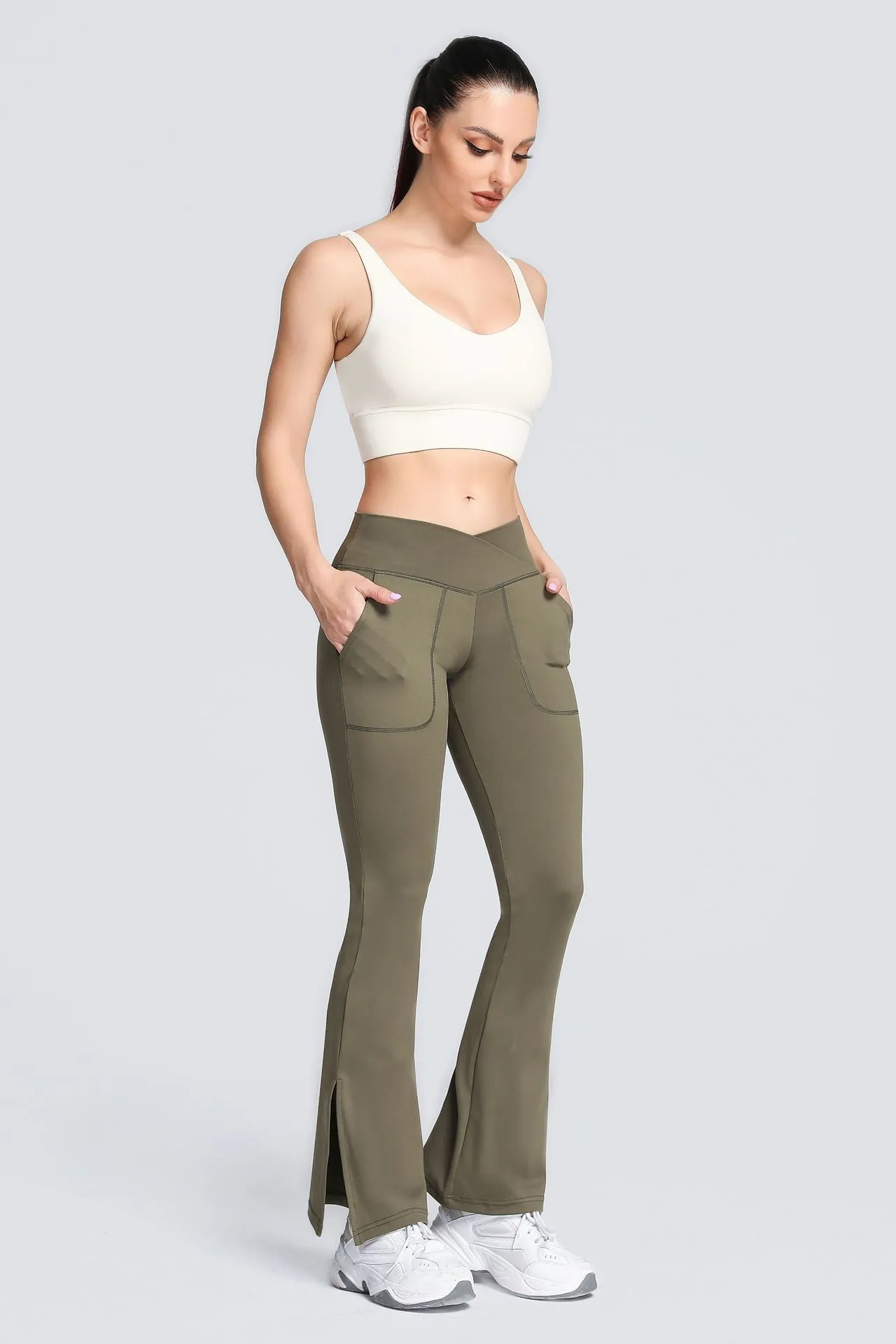 High Waist Crossover Bootcut Leggings