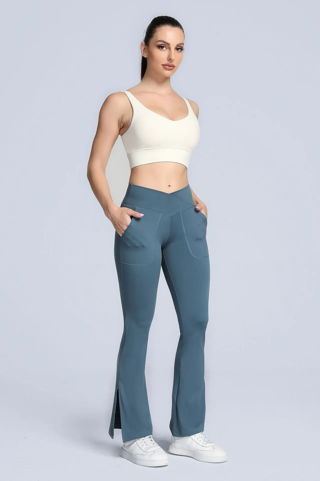 High Waist Crossover Bootcut Leggings