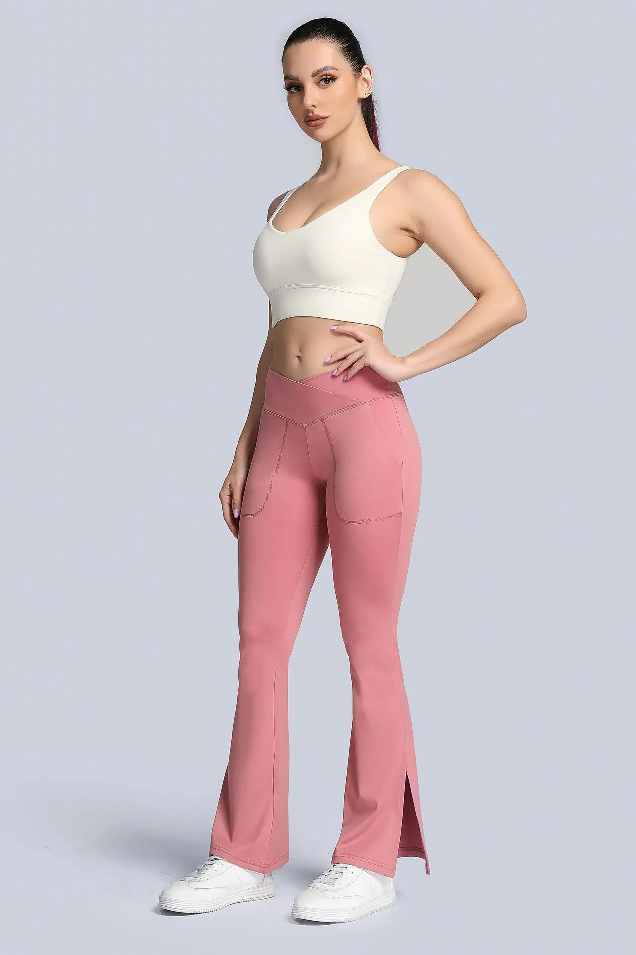 High Waist Crossover Bootcut Leggings