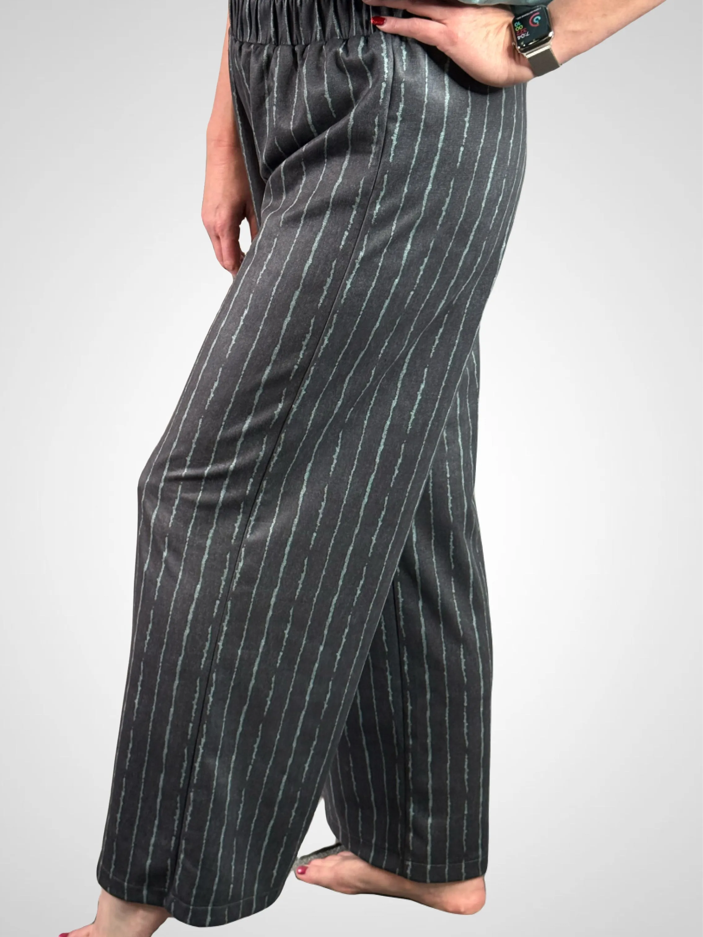 High Waist Elastic Band Stripe Pants