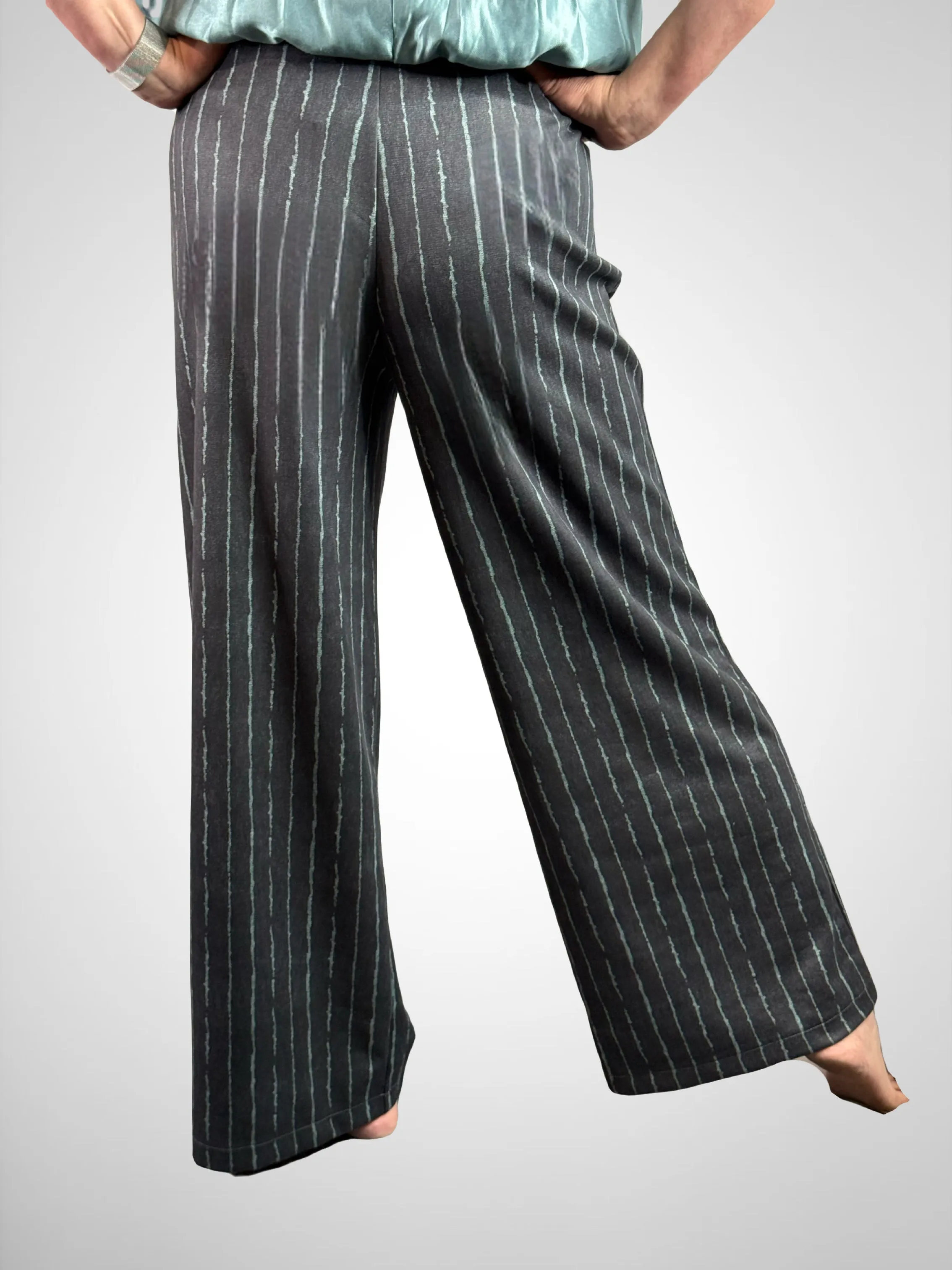 High Waist Elastic Band Stripe Pants