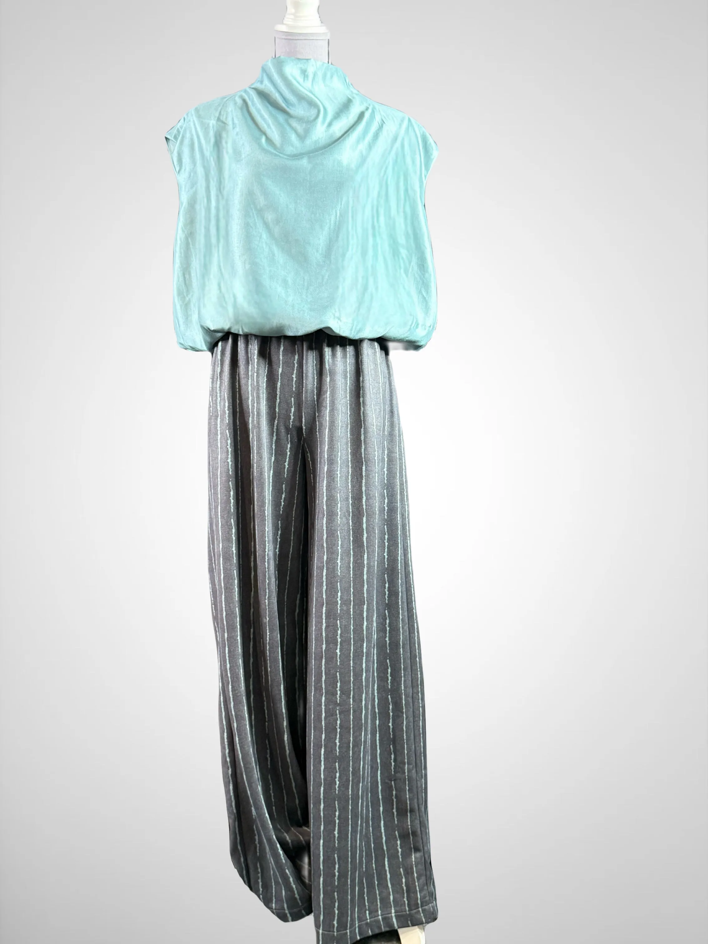 High Waist Elastic Band Stripe Pants