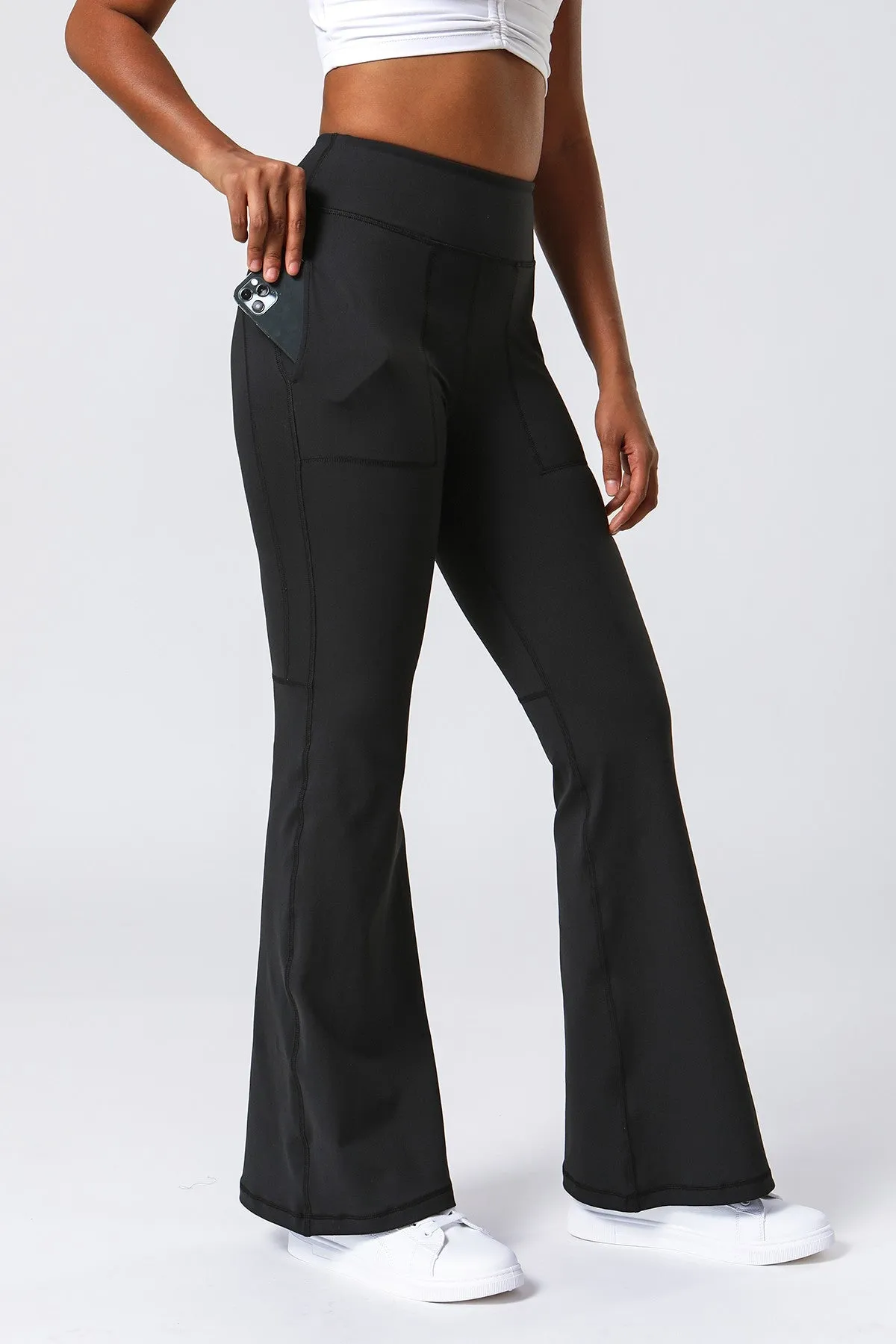 High Waist Flared Pants with Pockets