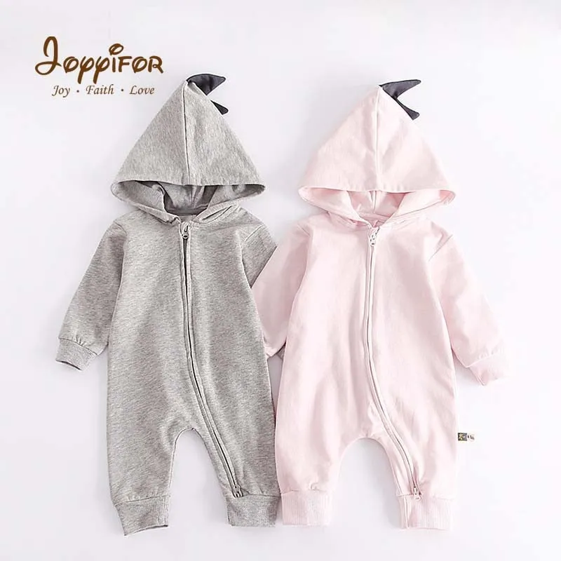 Hooded Dinosaur Romper in blush