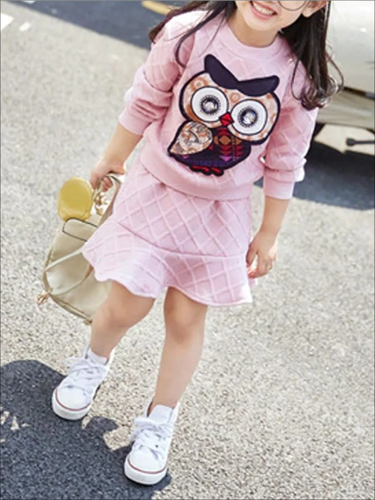 HOOs The Cutest Waffle Knit Sweatshirt And Skirt Set