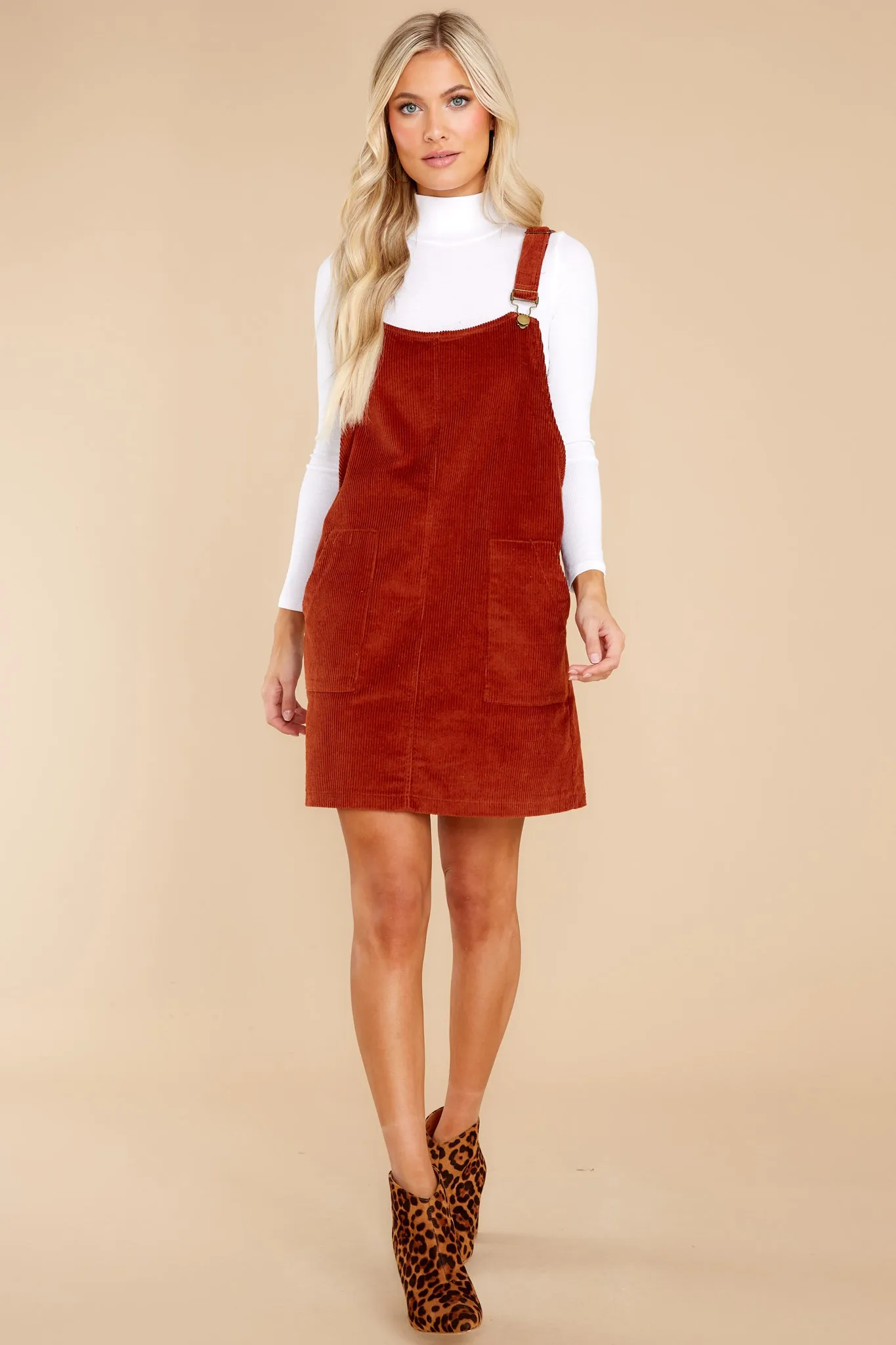 It's My Treat Rust Overall Dress