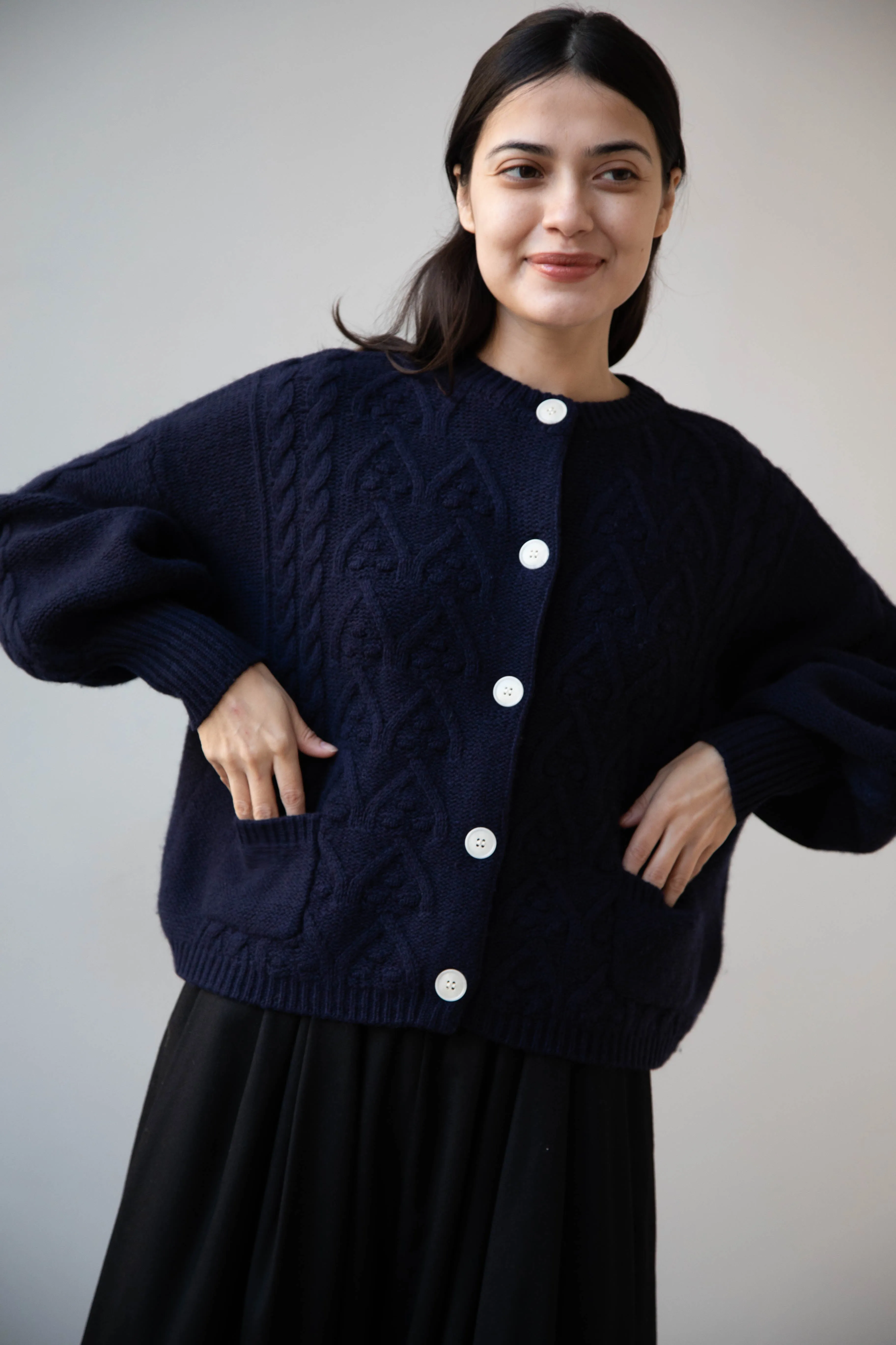 Laboratory | Aran Knit Cardigan in Navy