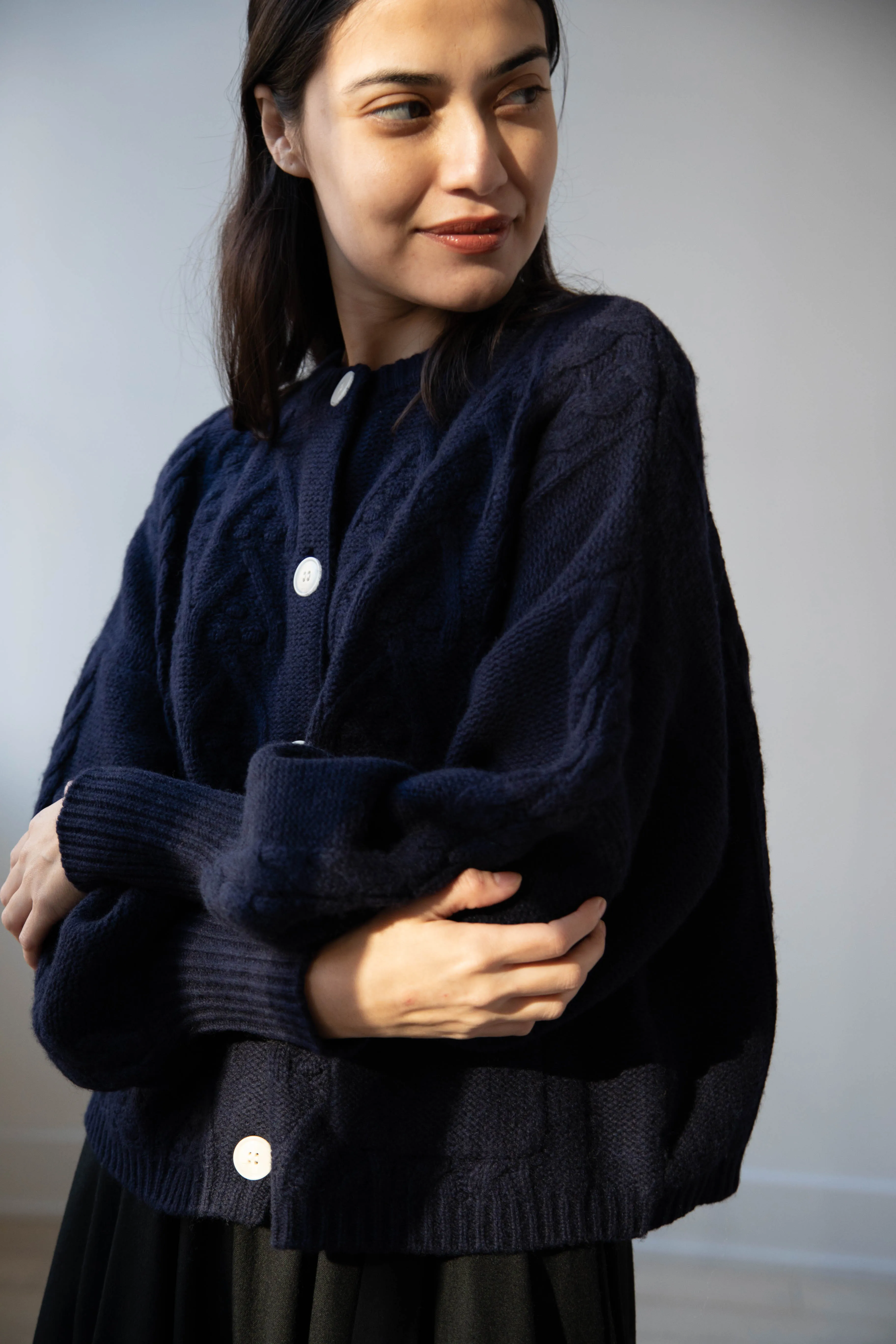 Laboratory | Aran Knit Cardigan in Navy