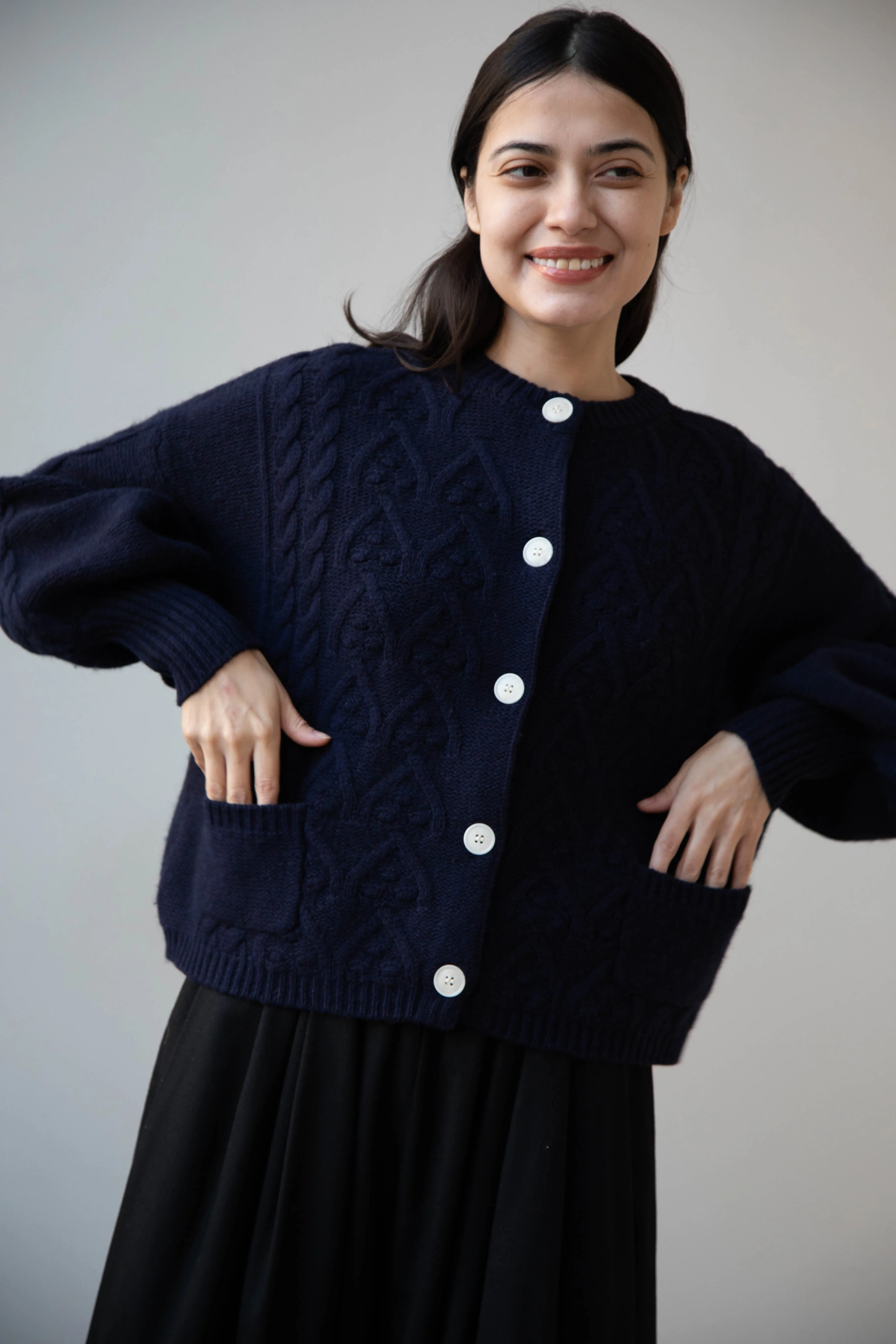 Laboratory | Aran Knit Cardigan in Navy