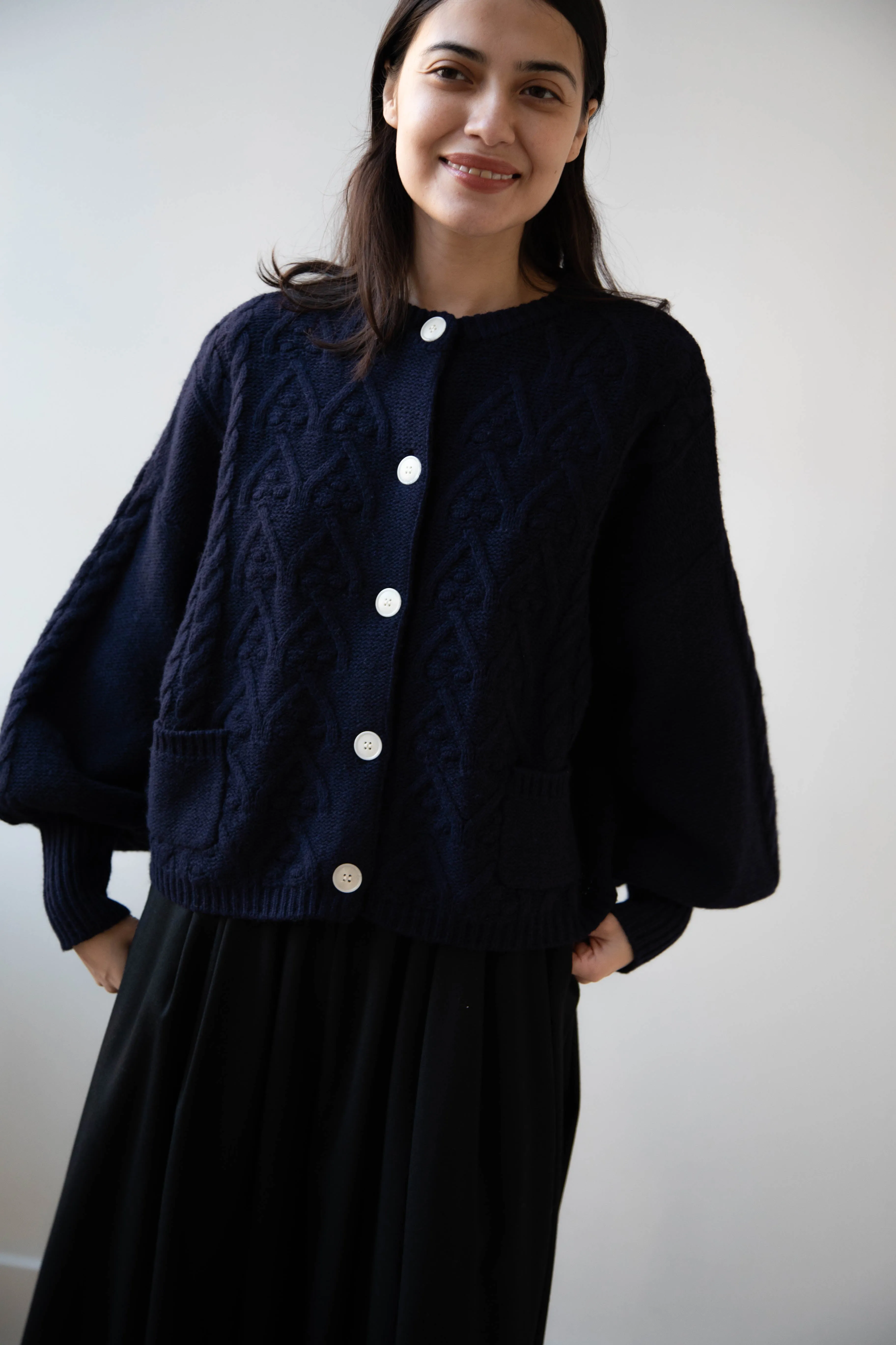 Laboratory | Aran Knit Cardigan in Navy