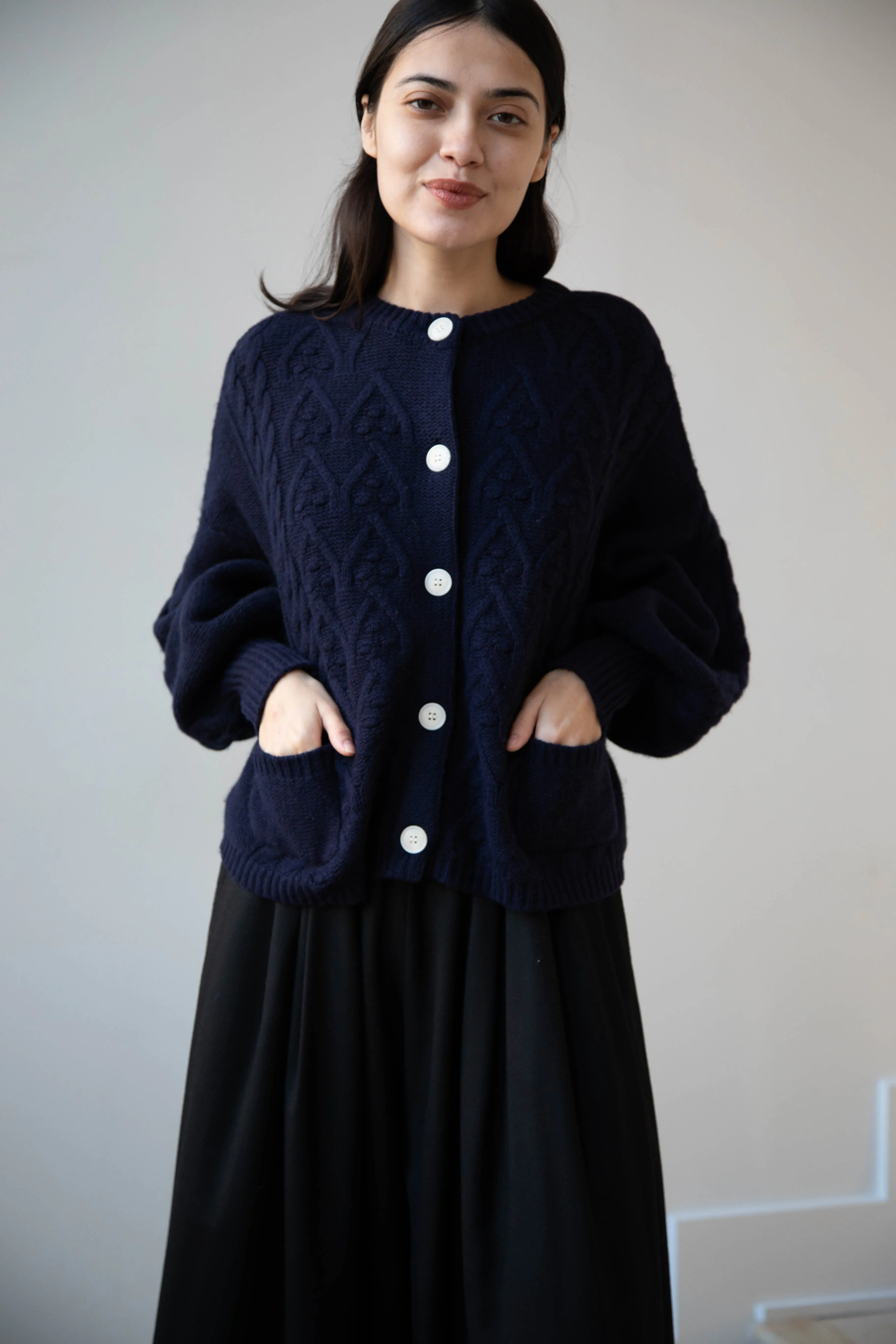 Laboratory | Aran Knit Cardigan in Navy