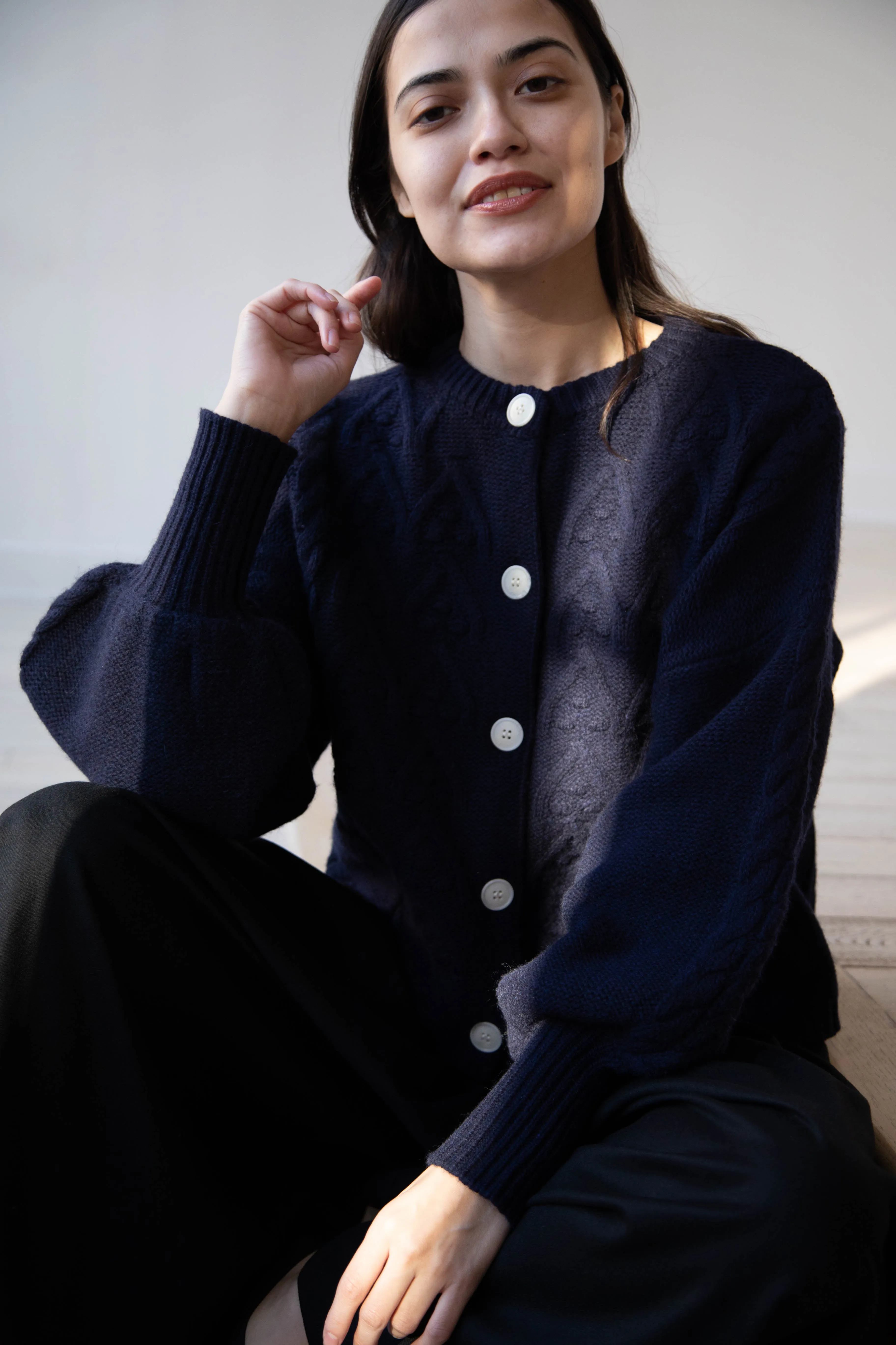 Laboratory | Aran Knit Cardigan in Navy