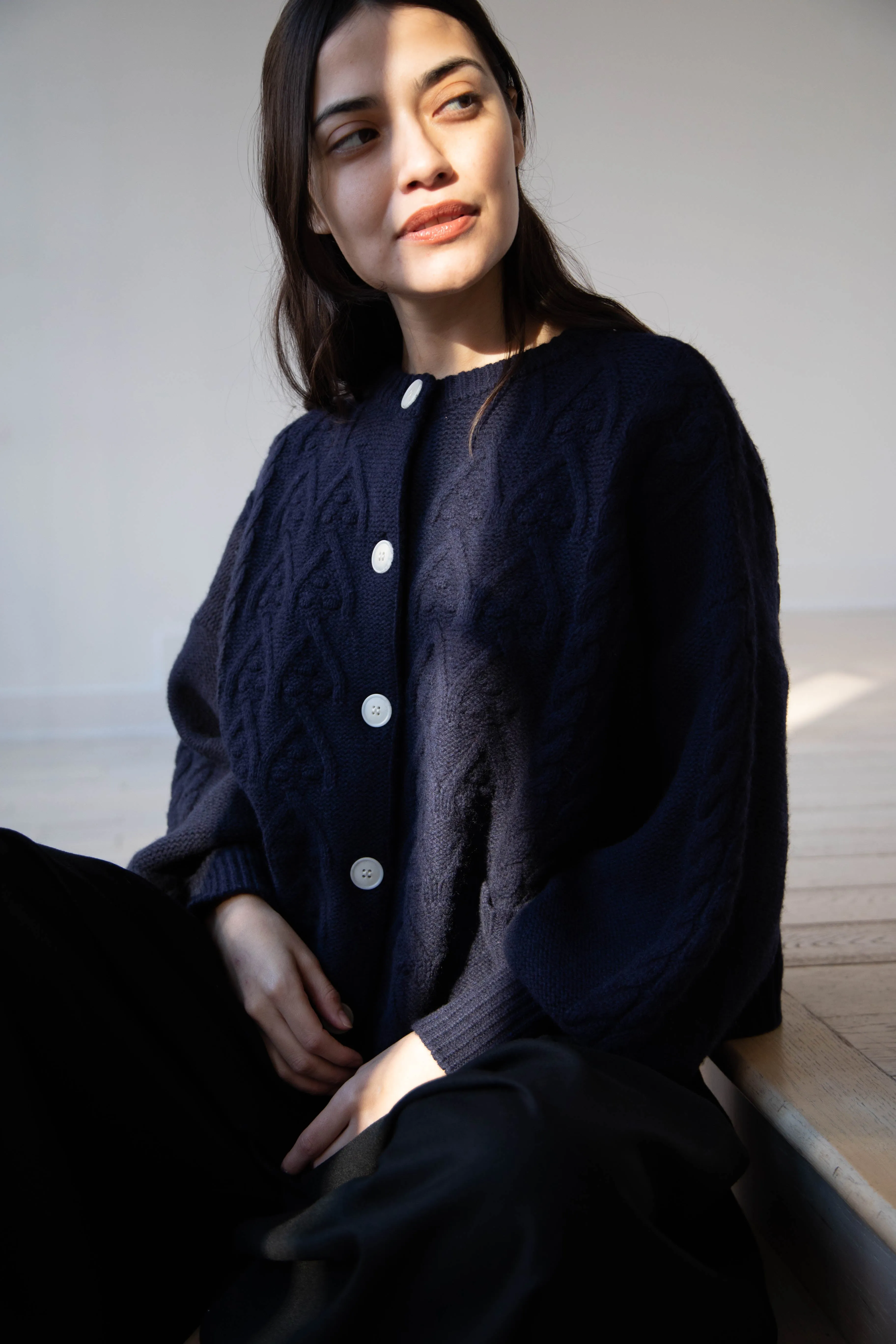 Laboratory | Aran Knit Cardigan in Navy