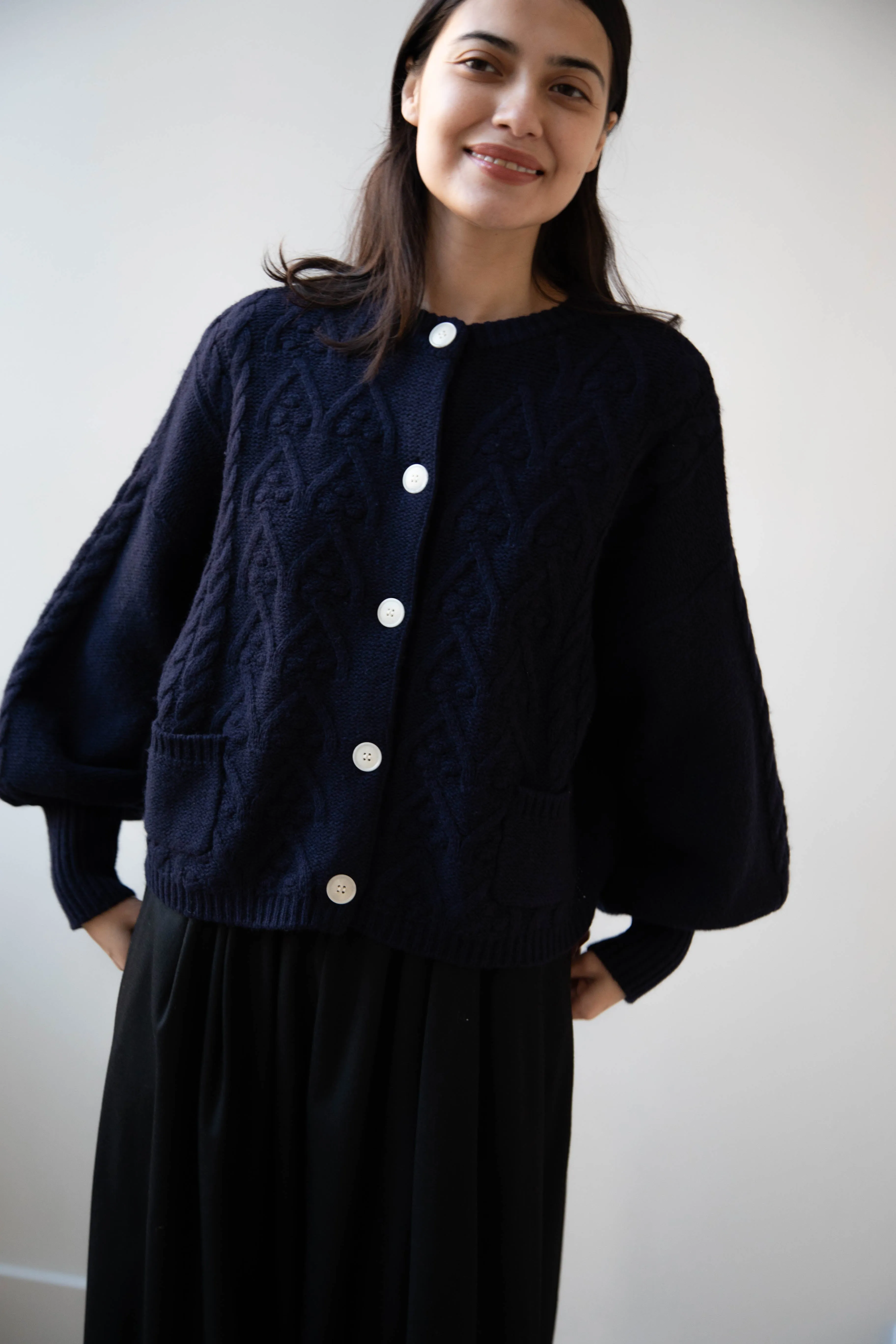 Laboratory | Aran Knit Cardigan in Navy