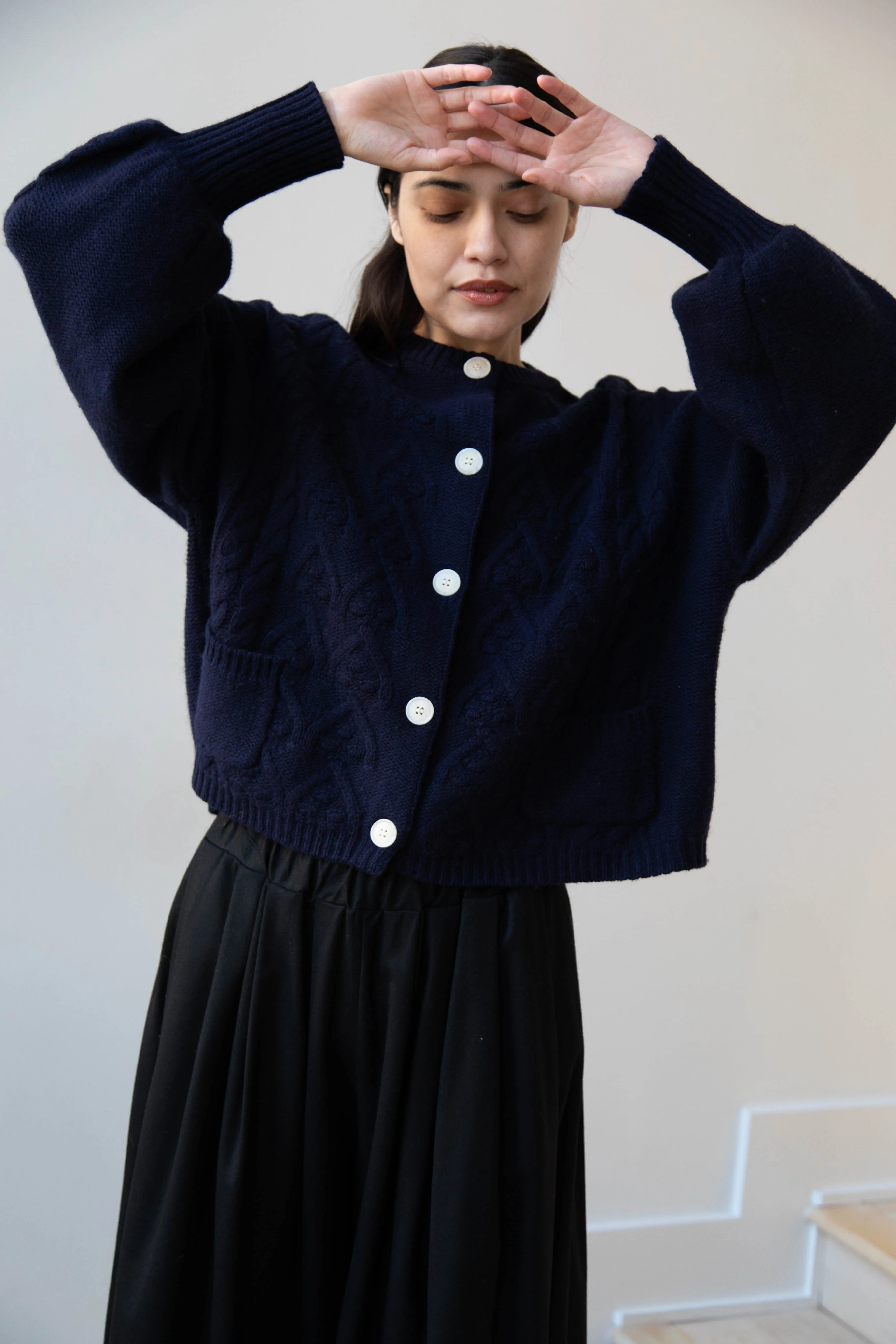 Laboratory | Aran Knit Cardigan in Navy