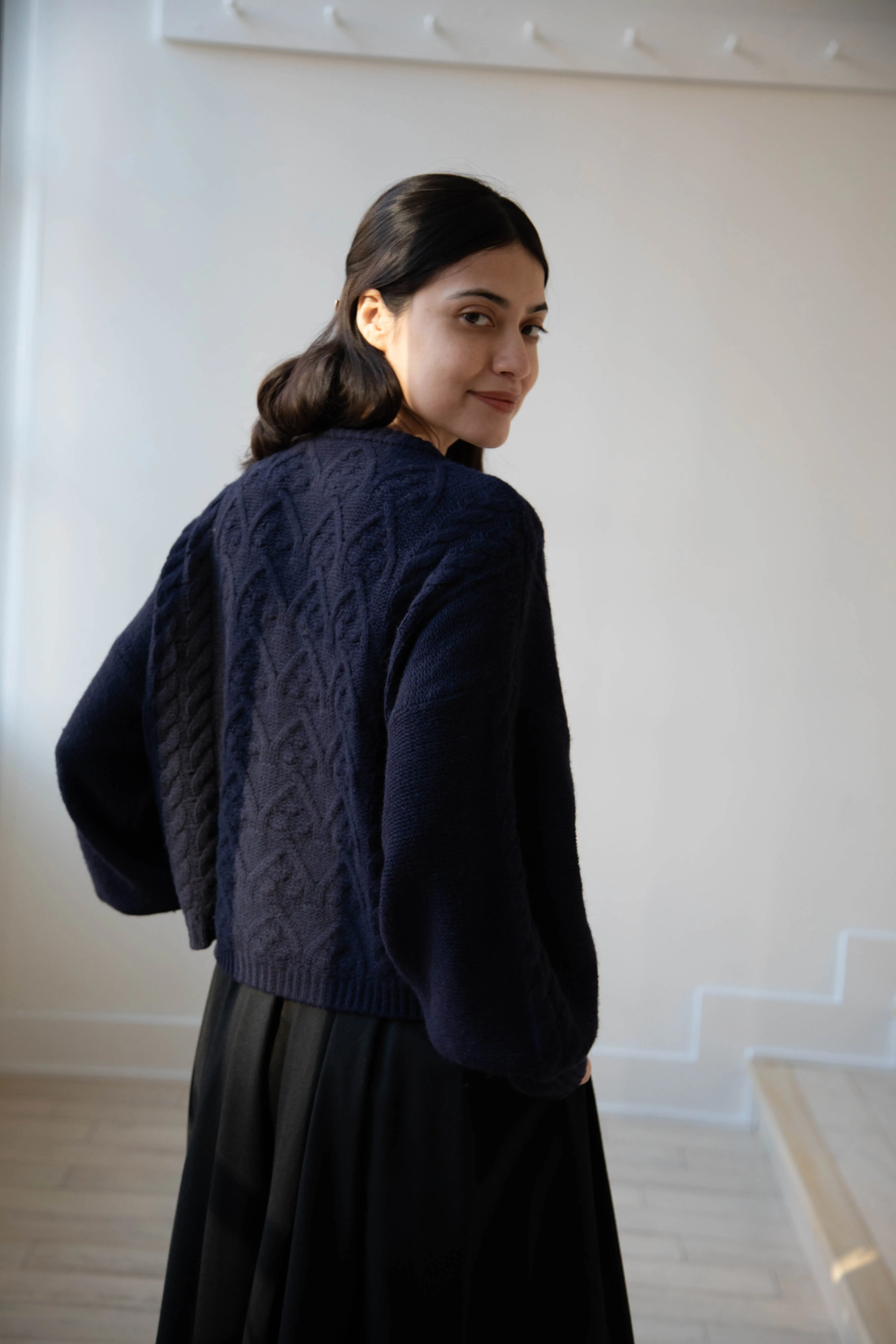 Laboratory | Aran Knit Cardigan in Navy