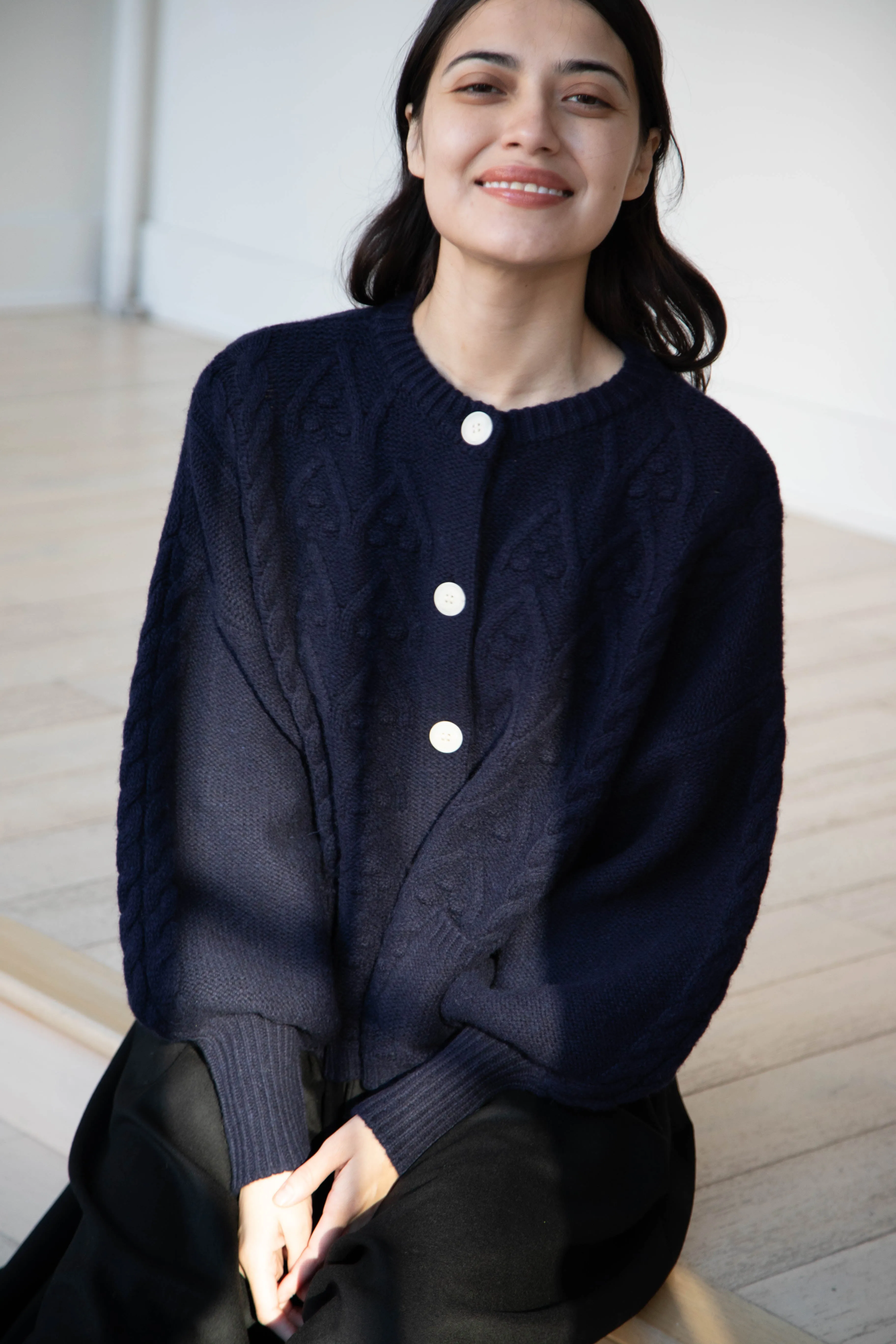 Laboratory | Aran Knit Cardigan in Navy