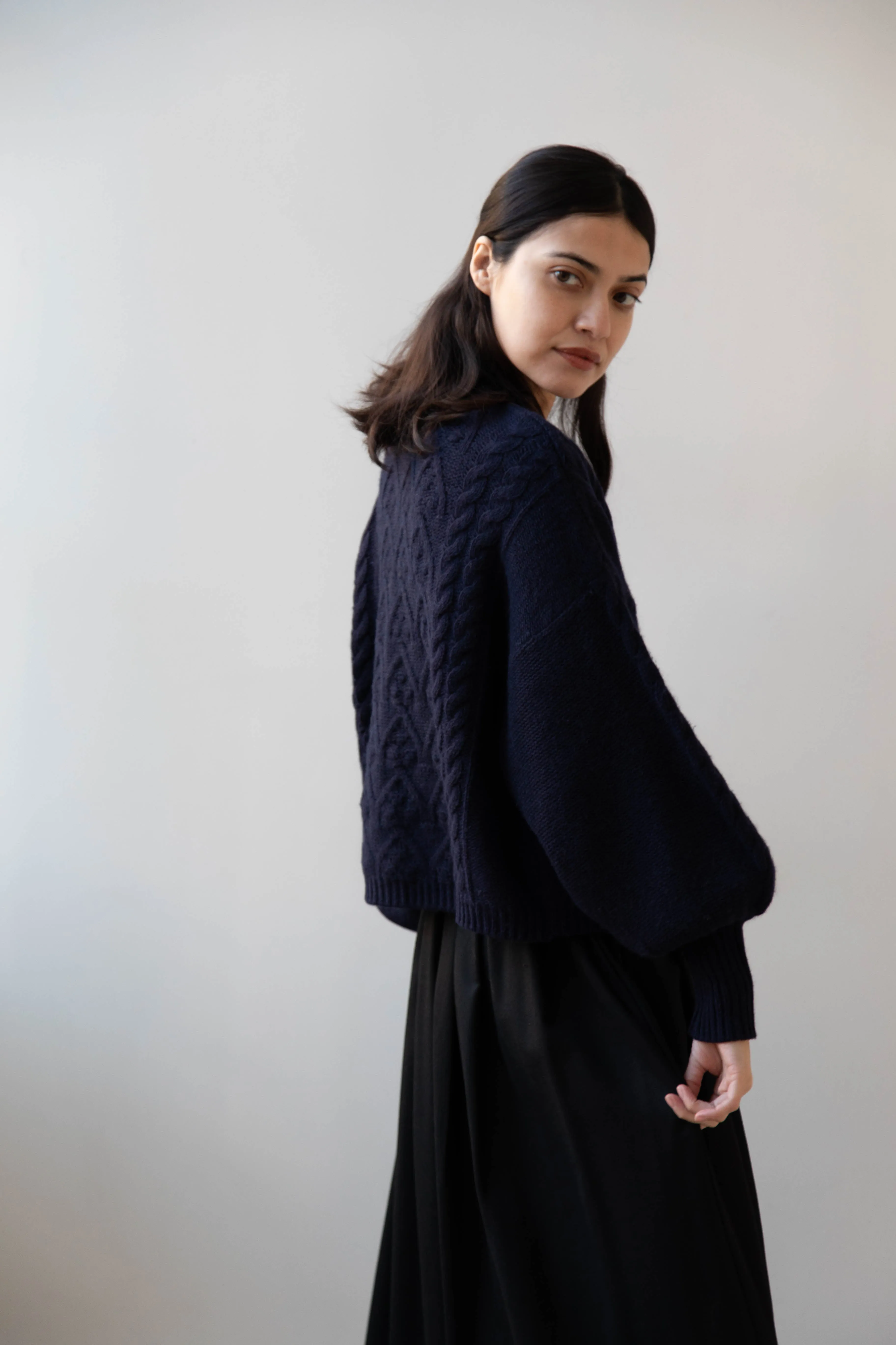 Laboratory | Aran Knit Cardigan in Navy