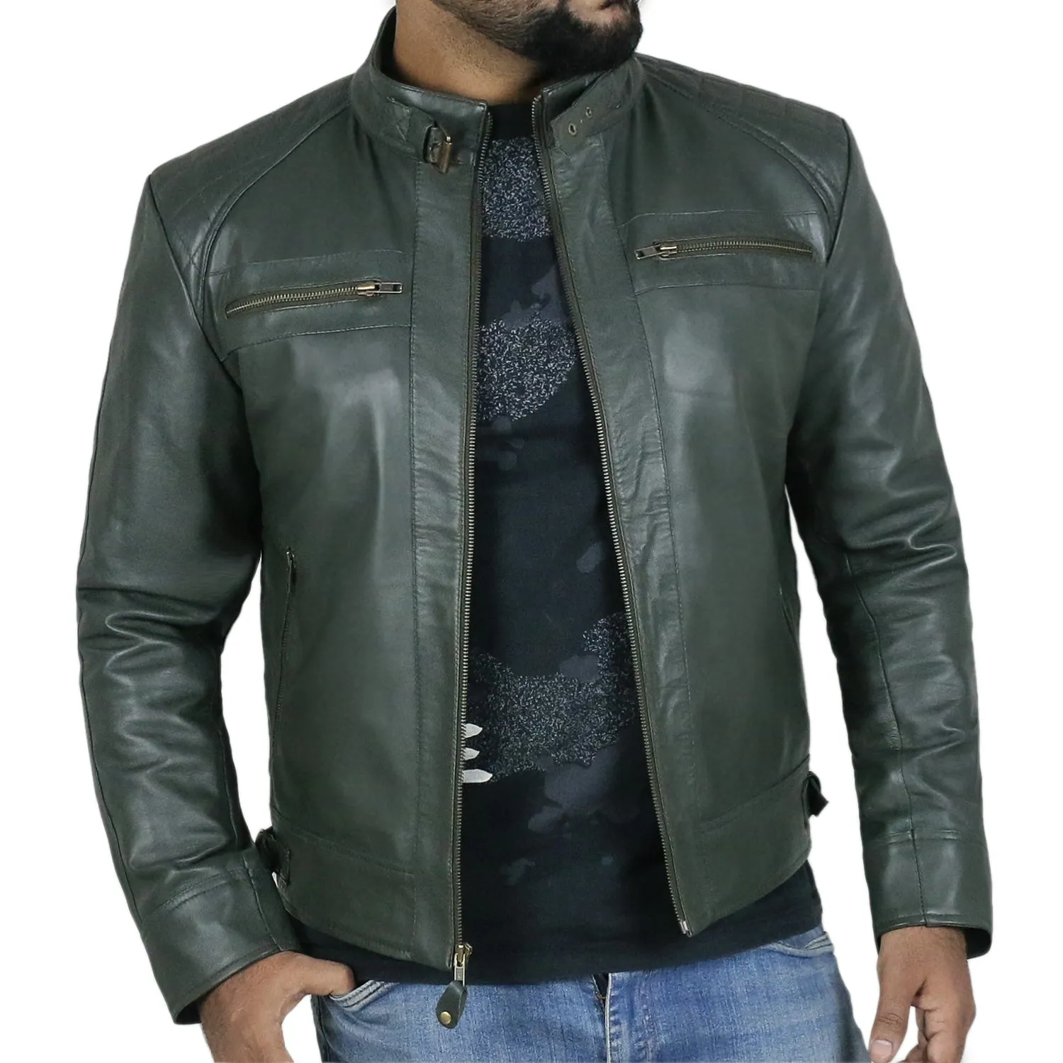 Leather Jackets Hub Mens Genuine Lambskin Leather Jacket (Black, Fencing Jacket) - 1501344