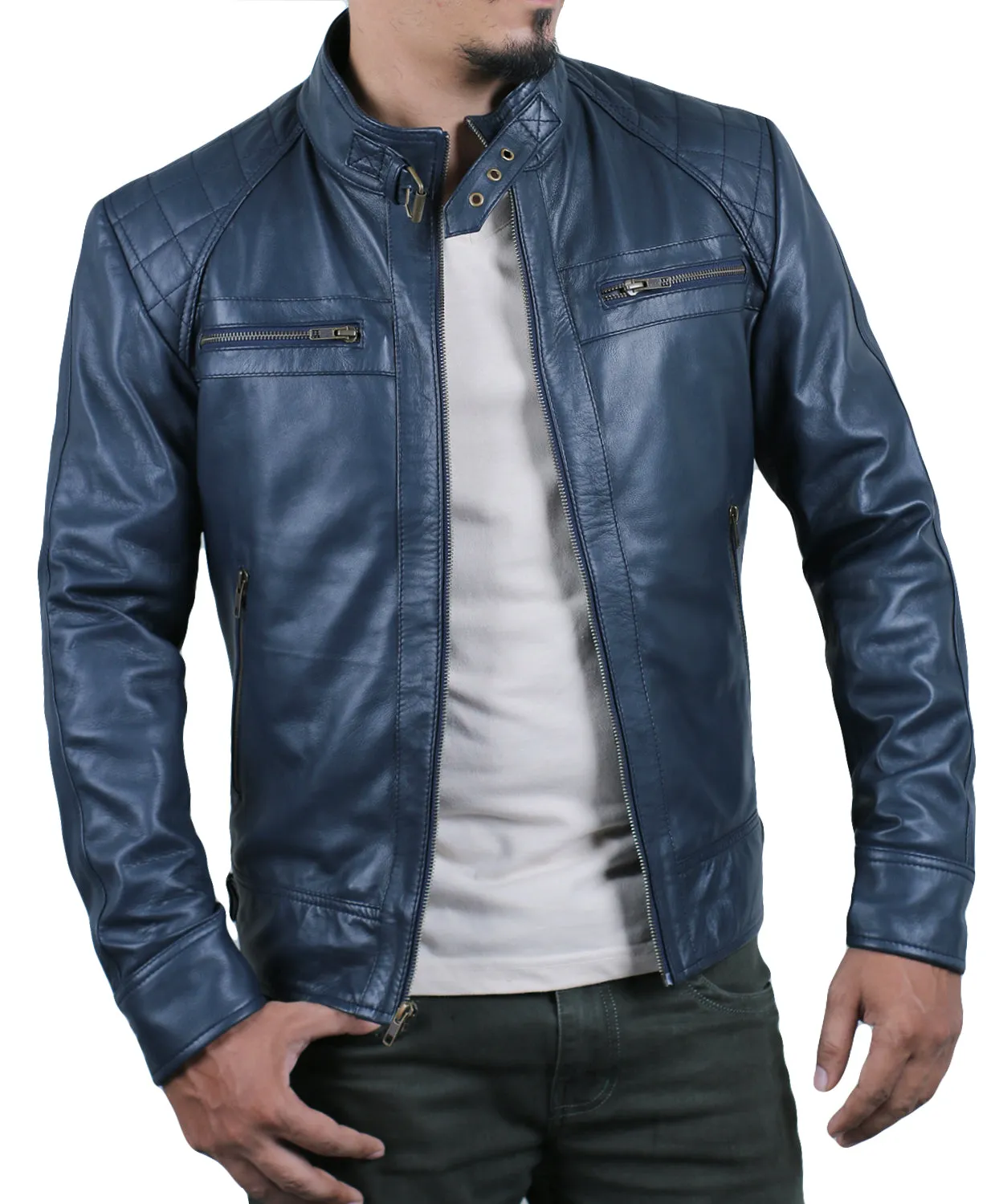 Leather Jackets Hub Mens Genuine Lambskin Leather Jacket (Black, Fencing Jacket) - 1501344