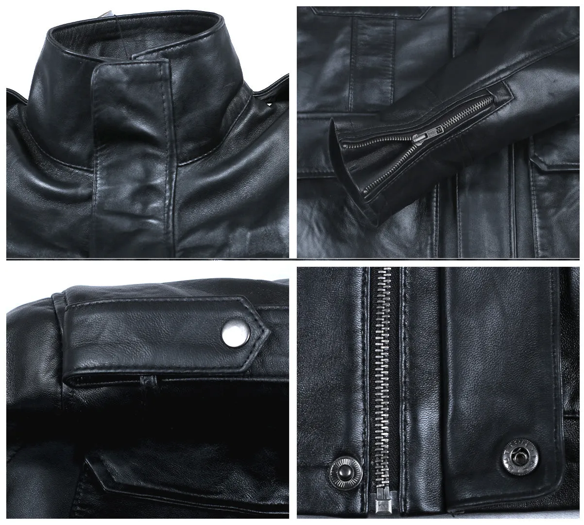 Leather Jackets Hub Mens Genuine Lambskin Leather Jacket (Black, Field Jacket) - 1501287