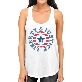 Liberty & Justice Womens White Sleeveless Tee 4th Of July Tank Top