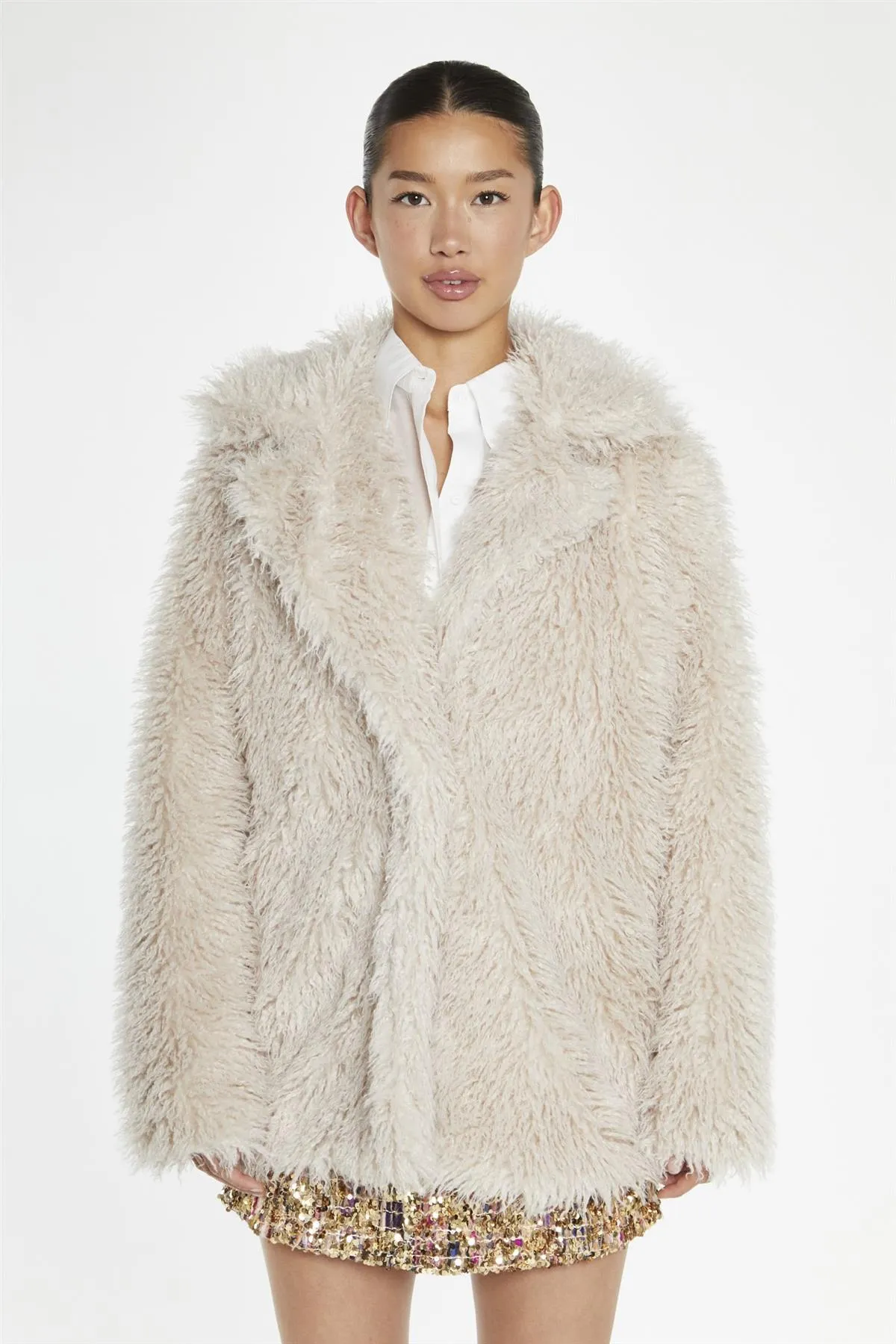 Light-Stone Faux Fur Coat