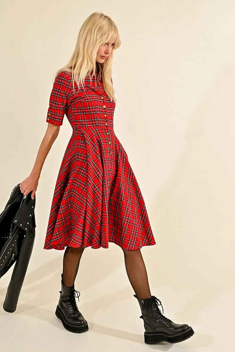 Lili SIdonio Long Red Check Shirt Dress