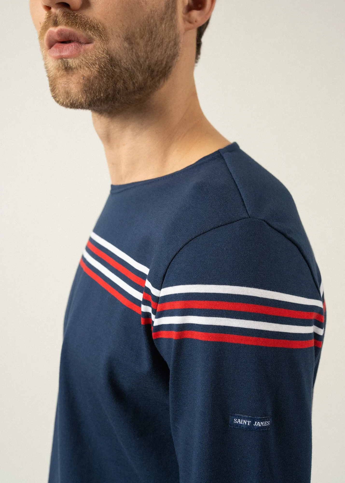 Long sleeve t-shirt with placed stripes - SAINT JAMES x Elysée (MARINE/TULIPE/NEIGE)