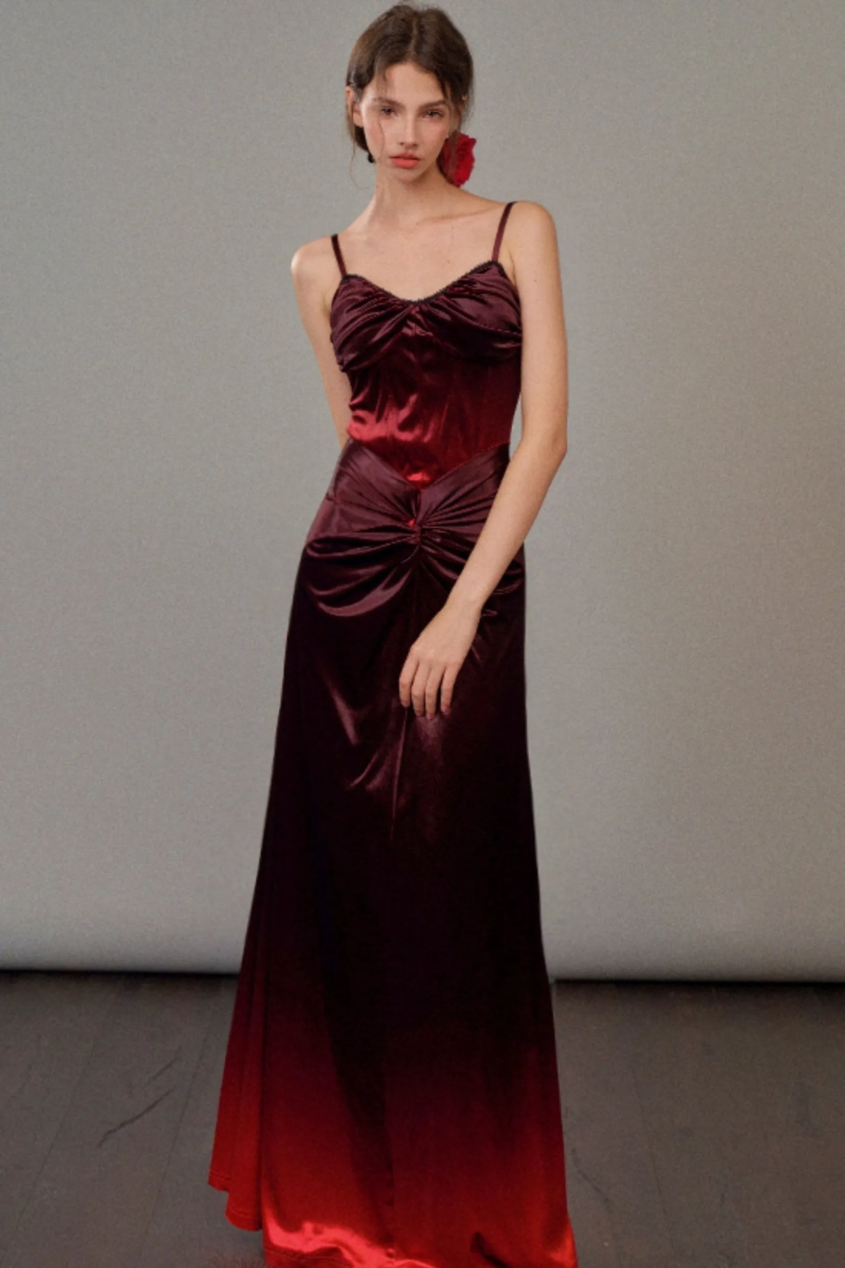 Long Velvet Rose Slip Dress