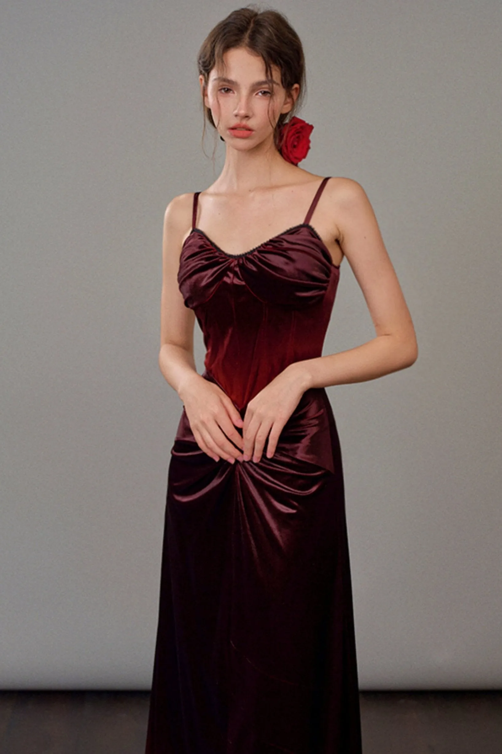 Long Velvet Rose Slip Dress