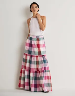 Lorna Tiered Maxi Skirt-Bonbon Pink Flambe Check