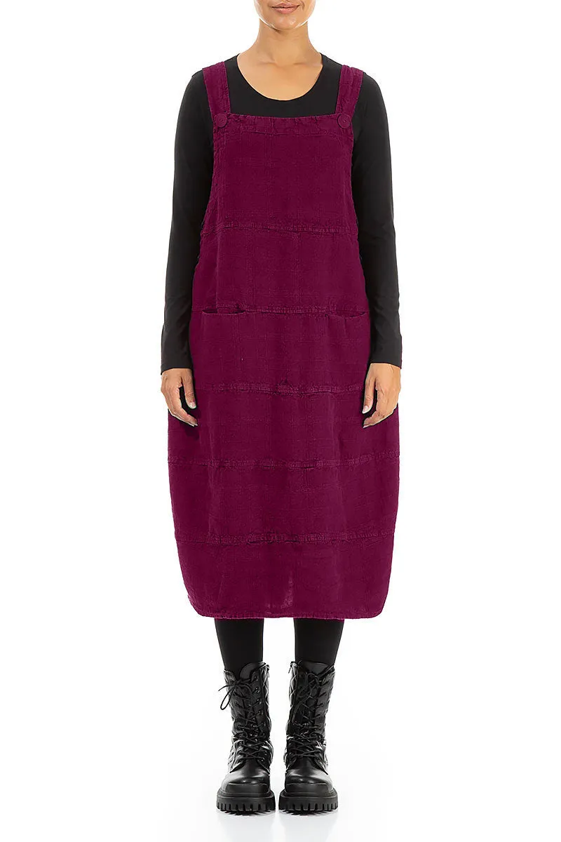 Magenta Patterned Linen Dungaree Dress