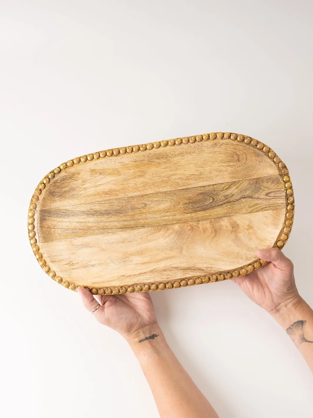 Mango Wood Tray with Gold Embellishment