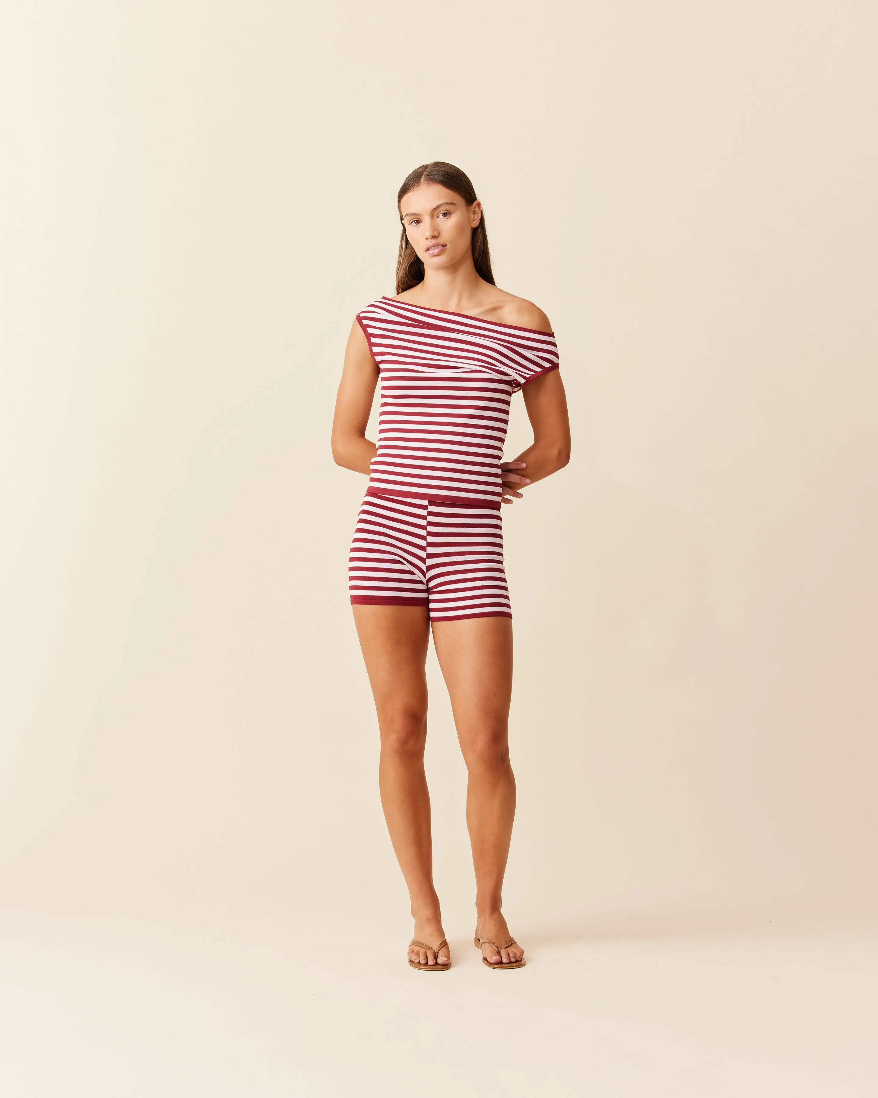 MARLA SHORTS BURGUNDY PINK STRIPE