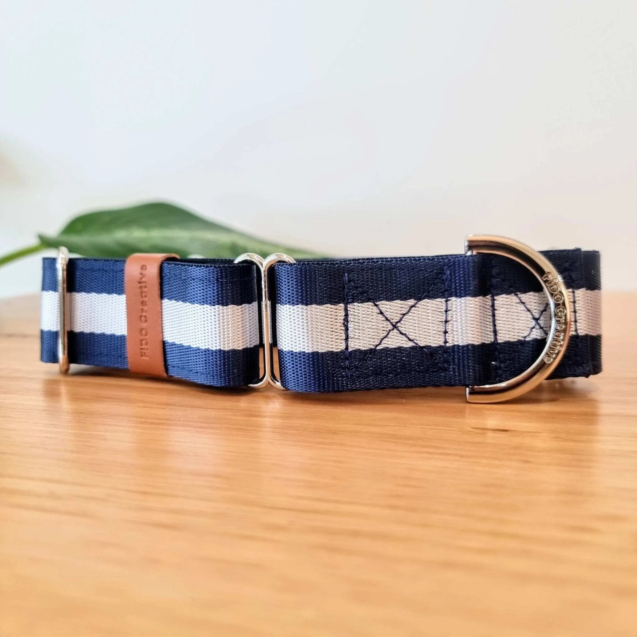 Martingale collar Navy Blue Stripe with padding and personalised option