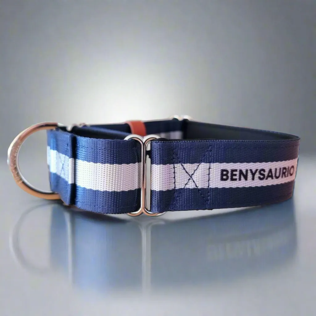 Martingale collar Navy Blue Stripe with padding and personalised option