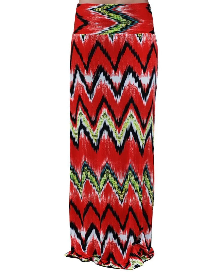 Maxi Skirt Red Green Black Chevron Haze