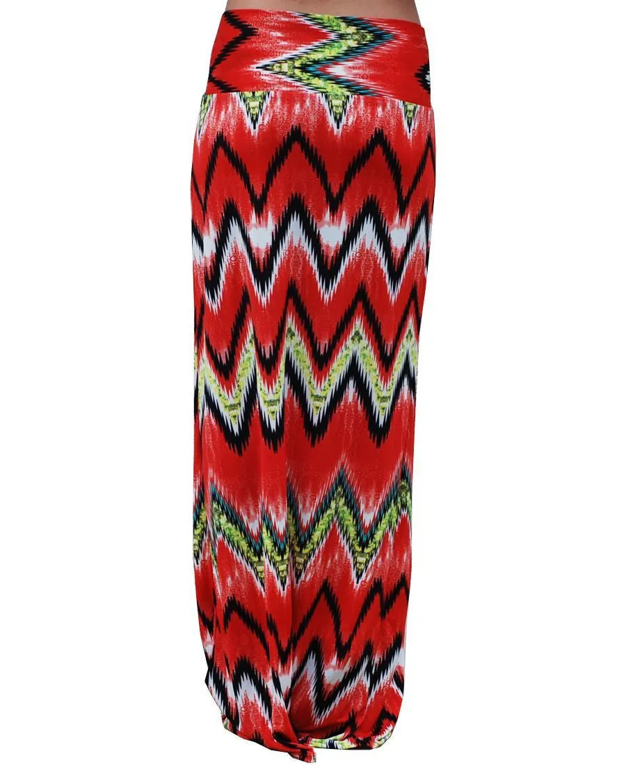 Maxi Skirt Red Green Black Chevron Haze